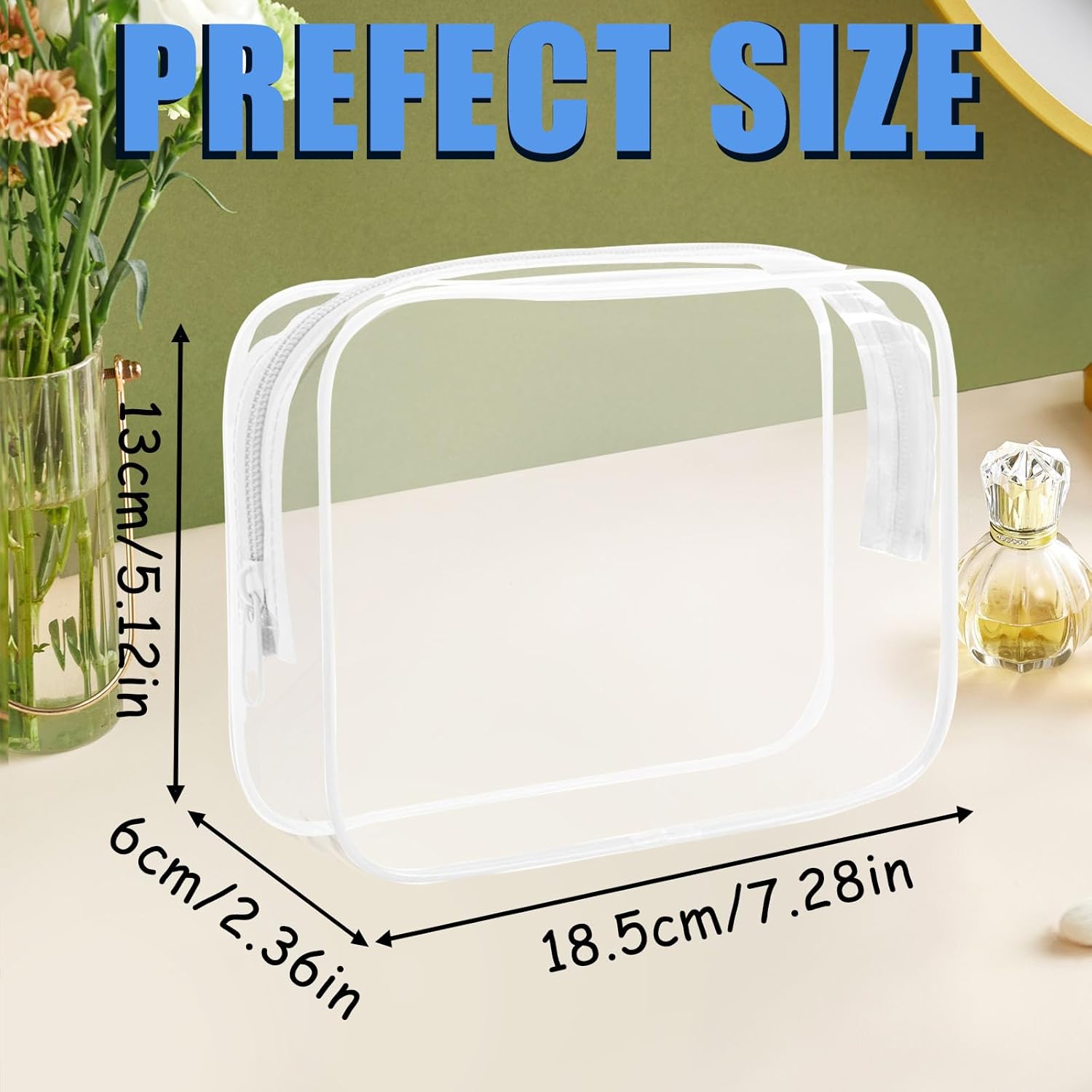 Eilyliafe 12 Pieces Clear Makeup Bags Bulk, PVC Waterproof Cosmetic Bag with Zipper, TSA Approved Toiletry Bag for Travel, Transparent Pouches Organizer Storage for Men and Women (White, Medium)