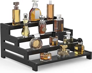 Wood Cologne Organizer for Men, Extra Large Perfume Organizer, 4 Tier Display Risers Stand for Dresser, Party, Figures, Cupcake, Dessert, Makeup - Black
