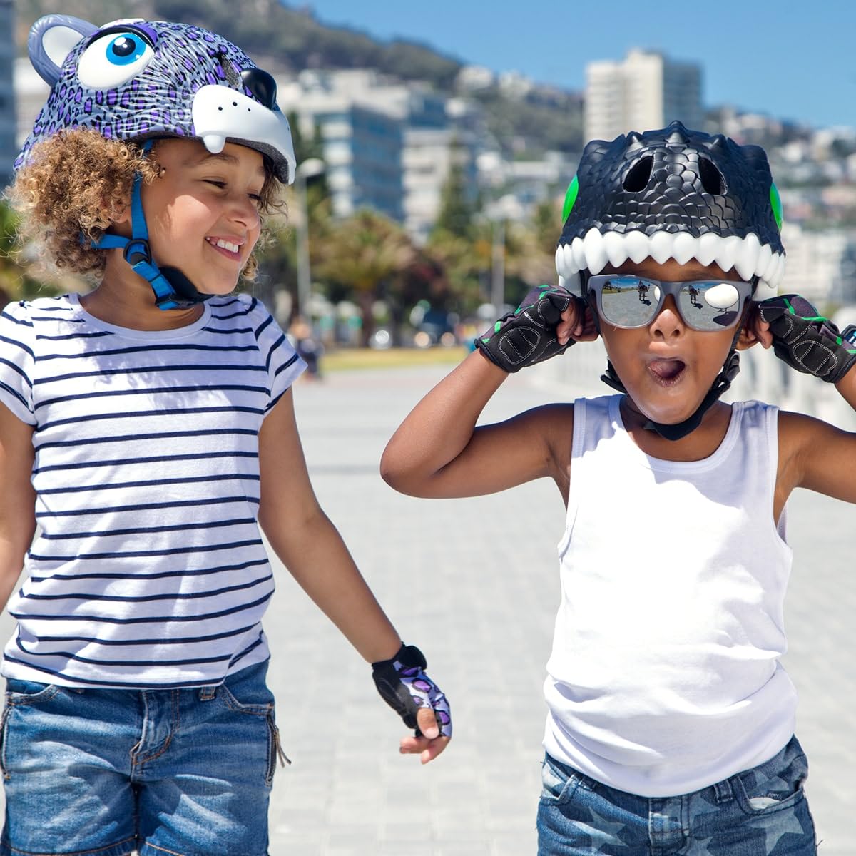 Crazy Safety Kinder Fahrradhelm (2-12 Jahre) – Bunter 3D Tierhelm mit LED-Rücklicht – Leichter In-Mold Schutzhelm für Fahrrad, Roller, Skateboard & Inlineskates