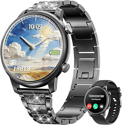 Hwagol Relojes inteligentes para mujer, teléfonos Android compatibles con iPhone (llamada Bluetooth), monitor de ritmo cardíaco y sueño, 100 modos