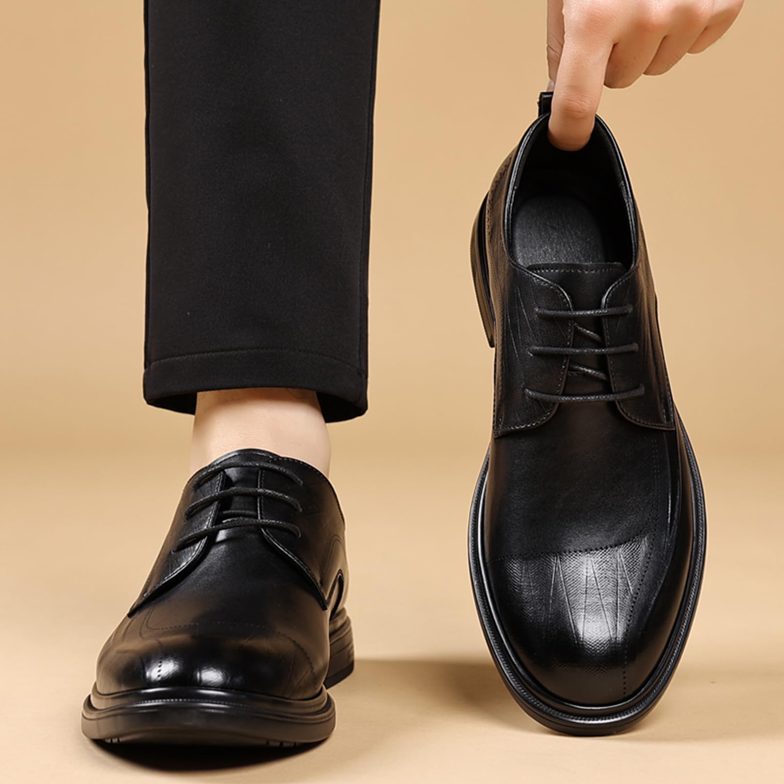 Scarpe Oxford Eleganti da Uomo, Scarpe da Sposa Classiche Stringate, Punta affilata, in Pelle, Tinta Unita, per Cerimonie