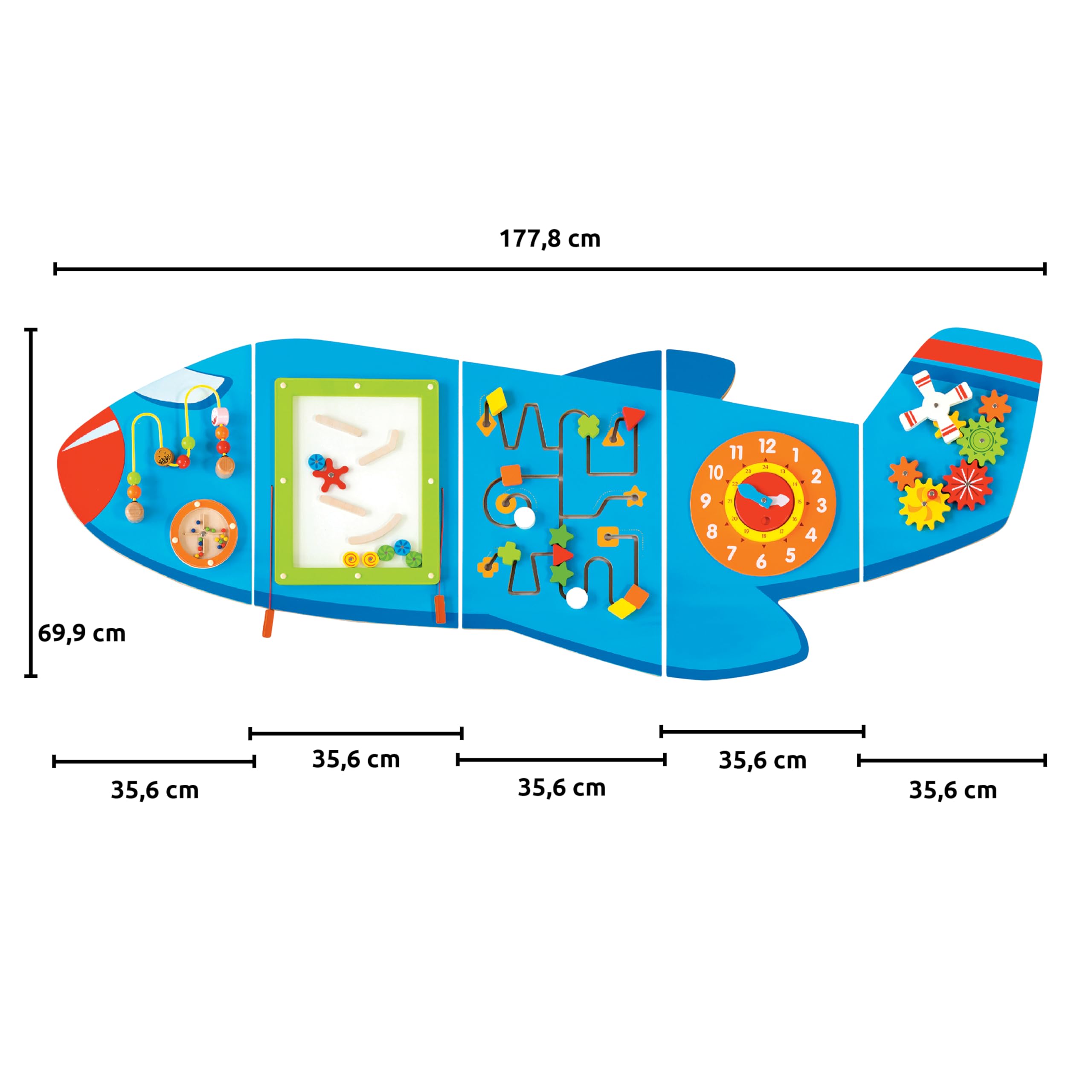 SPARK & WOW Flugzeug Aktivitäten-Wandtafeln - Ab 18 Monaten - Montessori Sensorisches Wandspielzeug - 6 Aktivitäten - Busy Board - Kleinkindzimmer Dekoration