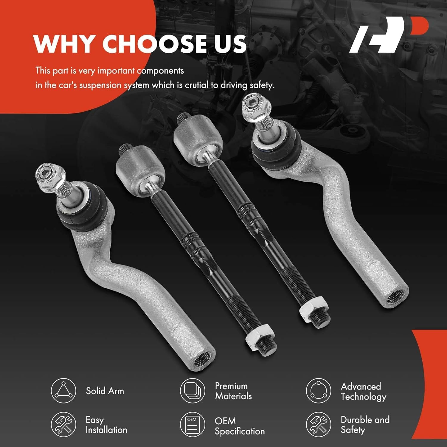 A-Premium Set of 4, Front Inner & Outer Tie Rod End Kit, Compatible with Mercedes-Benz Metris 2016 2017 2018 2019 2020 2021