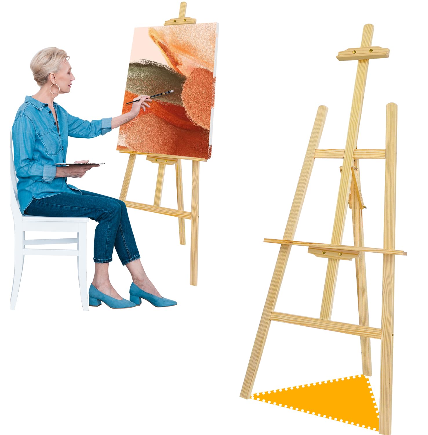 Caballete portátil para artistas, caballete de madera grande de 175 cm, caballete de madera ajustable, caballete de campo, caballete de marco en A, soporte de lienzo para niños y adultos