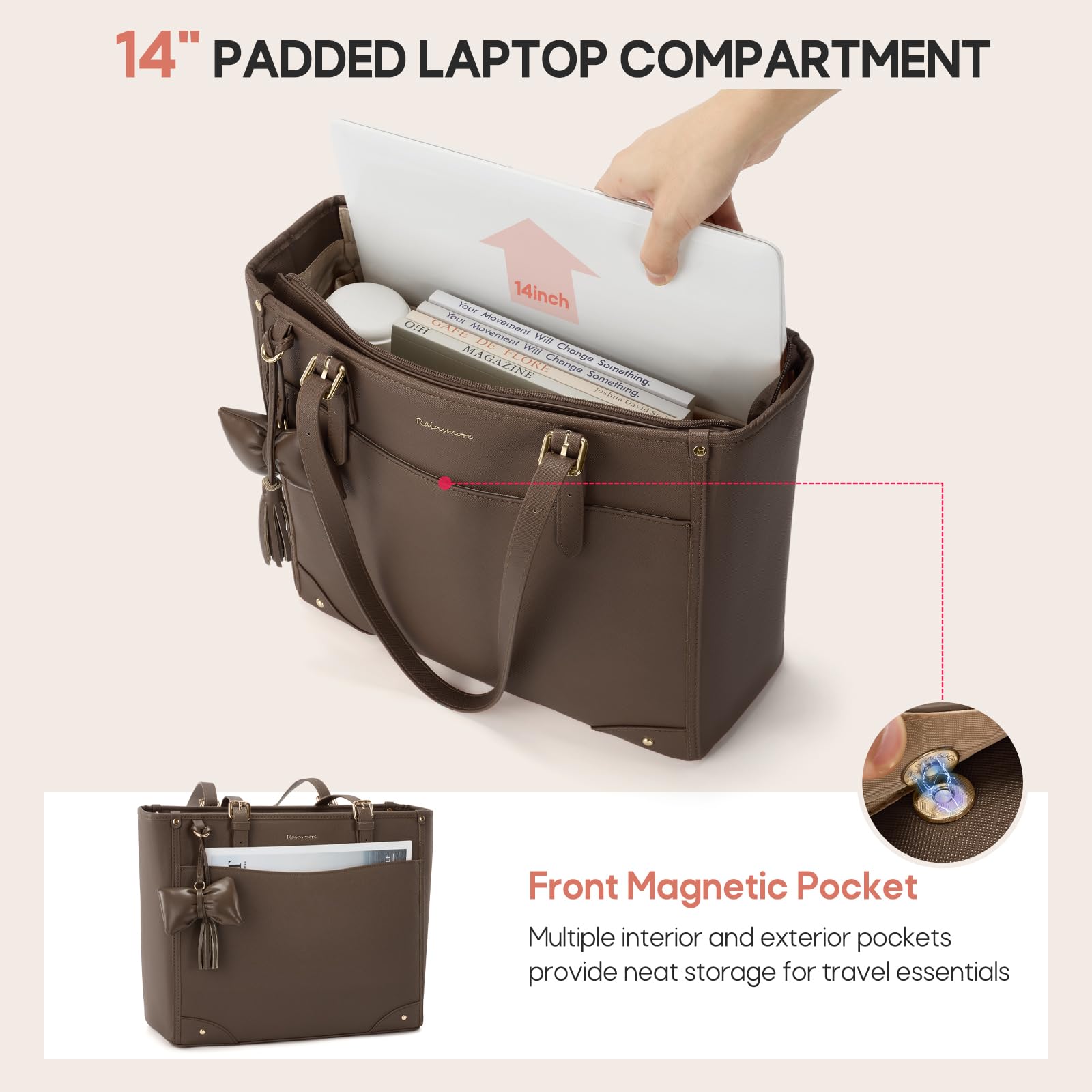RAINSMORE Bolsas de mano para mujer bolso portátil grande