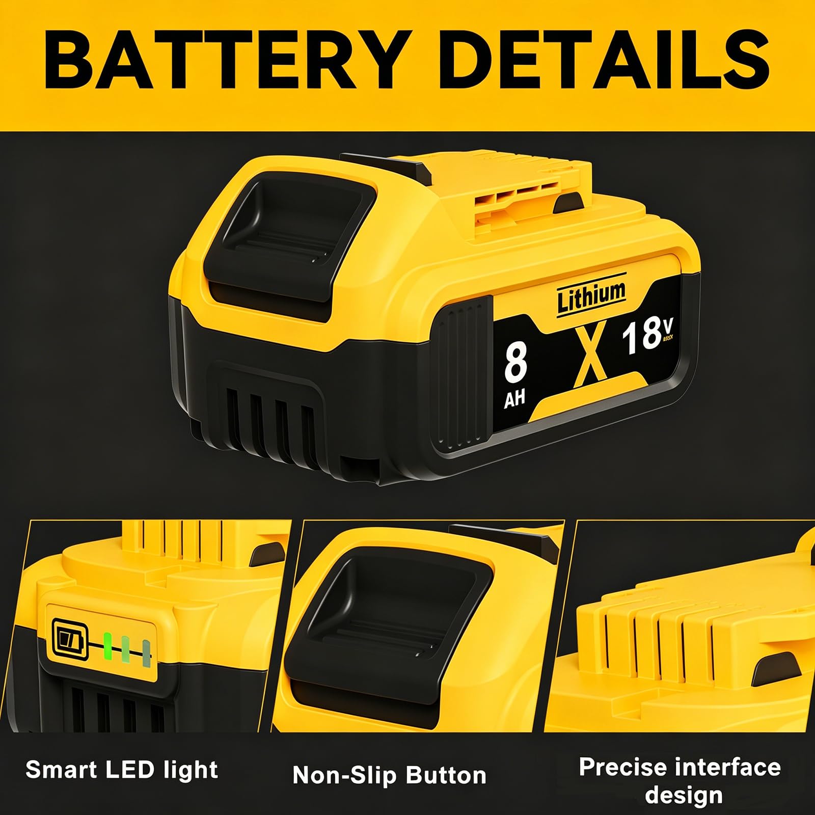 2X8,0Ah DCB182 Batteries Remplacement pour Outils Dewalt série 18V XR Tools