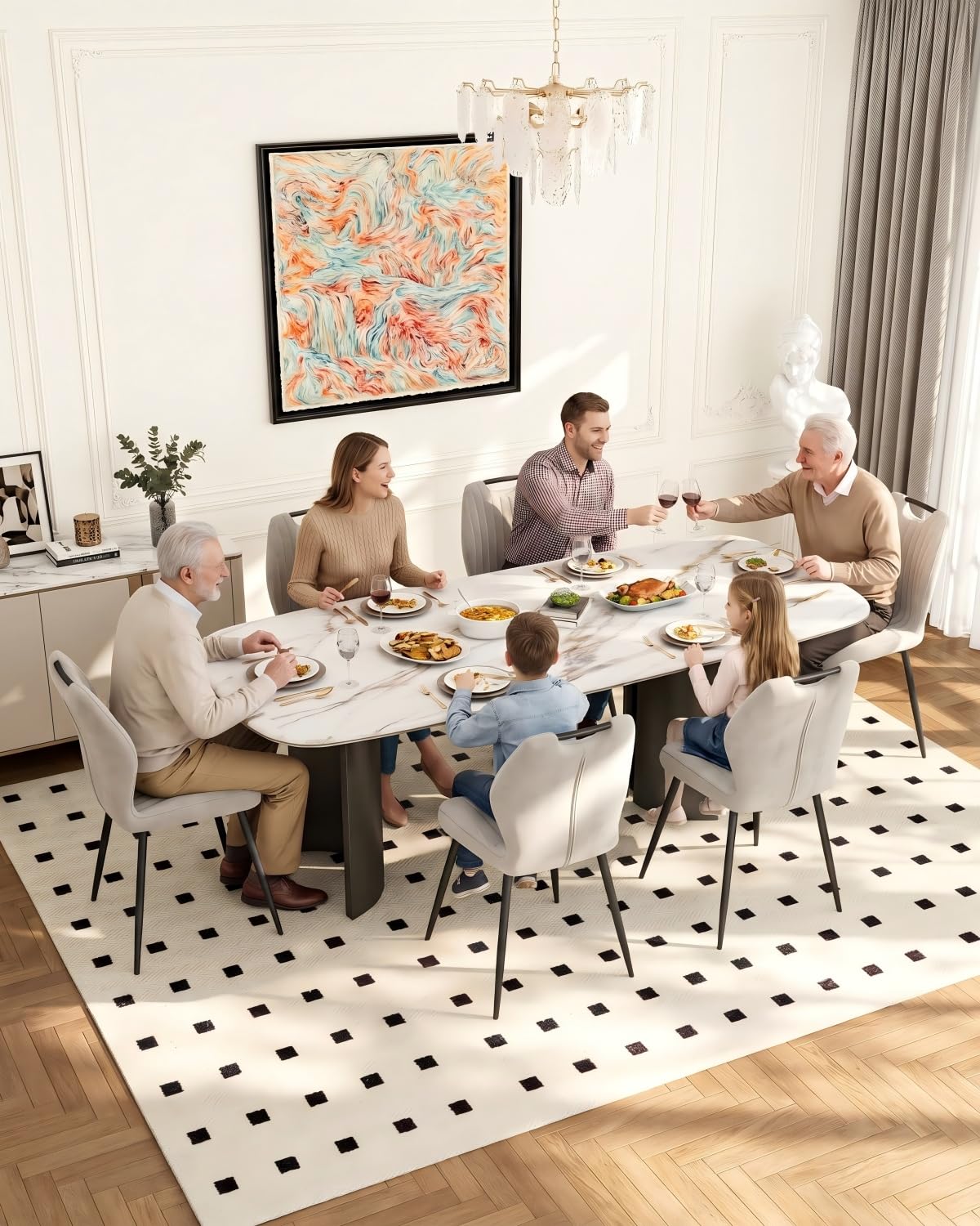 JIJIAN Sillas de Comedor Pack de 6 en Tela de Lino Marrón Claro | Sillas de Cocina, Sillas de Salón, Sillas Tapizadas, Patas de Metal, para Comedor, Cocina y Restaurante
