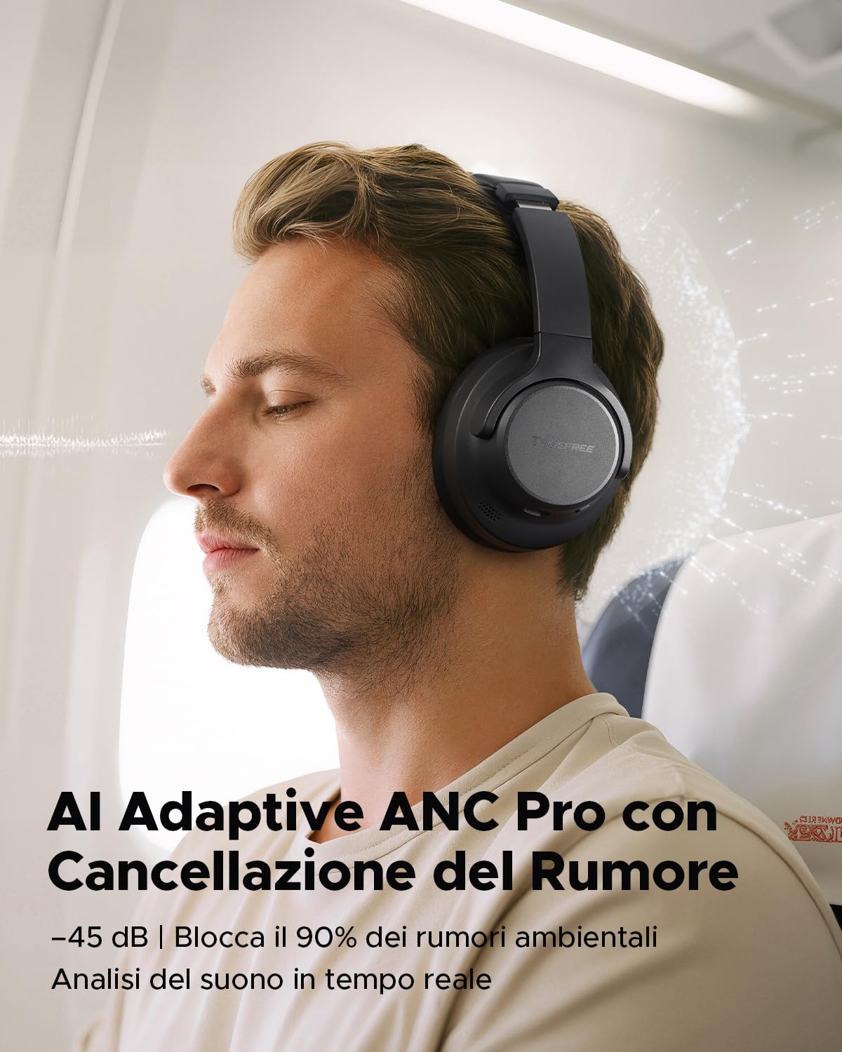 truefree HF10 Cuffie Wireless con ANC Ibrida, Over-Ear Bluetooth 6.0, 125 Ore Autonomia, Audio Spaziale, Bassi Profondi, EQ Personalizzabile via App, Doppia Connessione