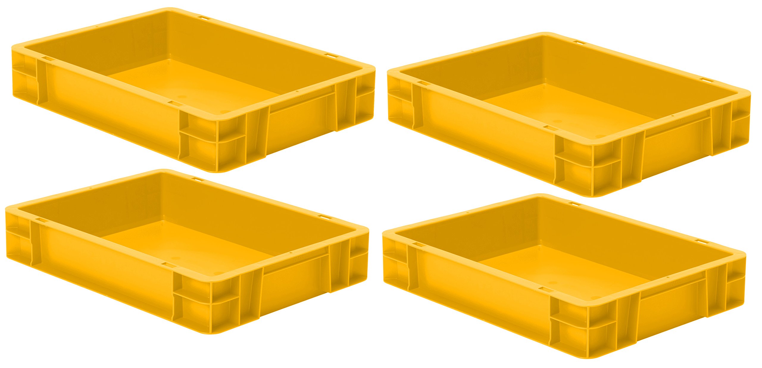 4 St. Euroformat-Stapelbehälter, gelb, 400 x 300 x 75 mm (LxBxH), Wände u. Boden geschlossen, 9 Liter, aus PPN