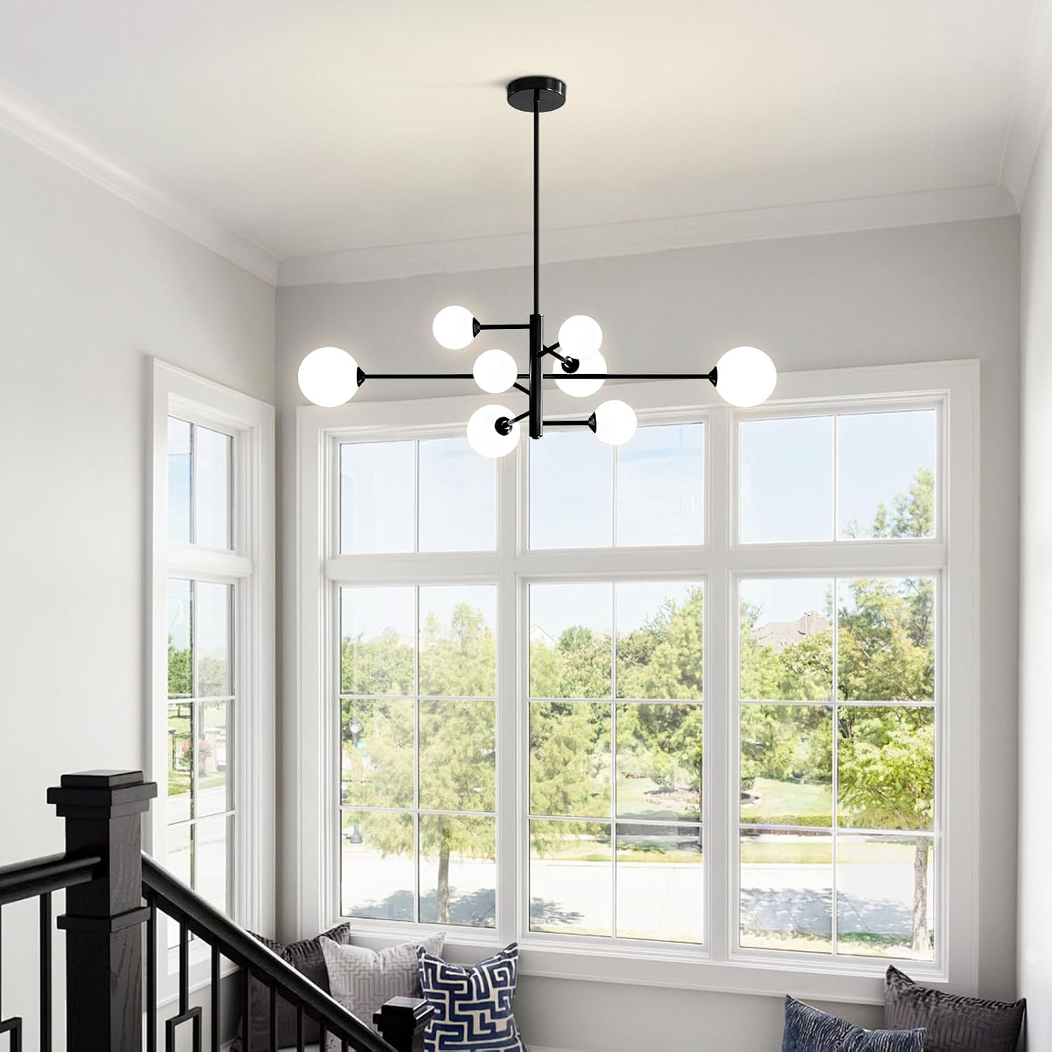 KCO Lighting 8 Light Sputnik Chandelier Modern Industrial Dining Room Chandelier Black Ceiling Light Fixture Mid Century Pendant Light Fixtures