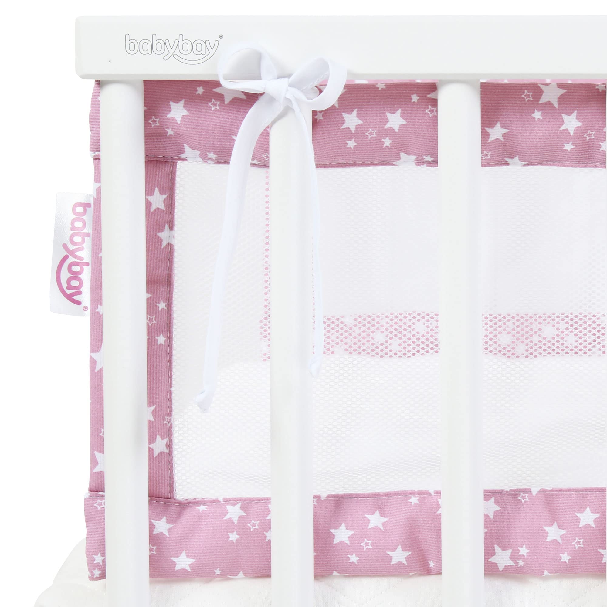 babybay Nestje Mesh Piqué/bedomranding voor bijzetbed/stootbescherming voor babybed, geschikt voor model origineel, taupe sterren wit