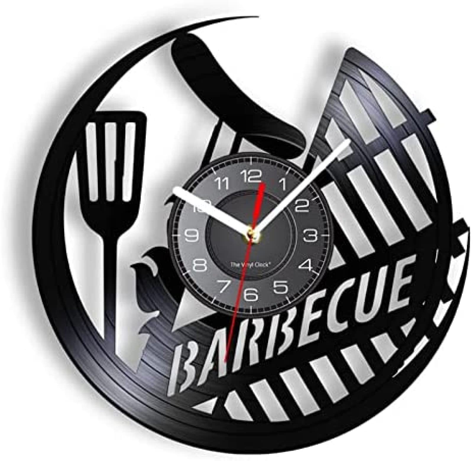 12 Inch Wall Clock Barbecue Sausage Outdoor Picnic Vinyl Record Wall Clock BBQ Grill Sign Home Decor Roast Meat Hanging Watch Cooking Lover Gift