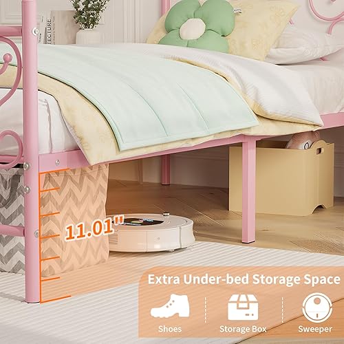 Miniatura 6 de Base de cama individual con cabecera y estribo con patrón de mariposa, cama tamaño individual, fácil montaje, no necesita somier, plataforma de