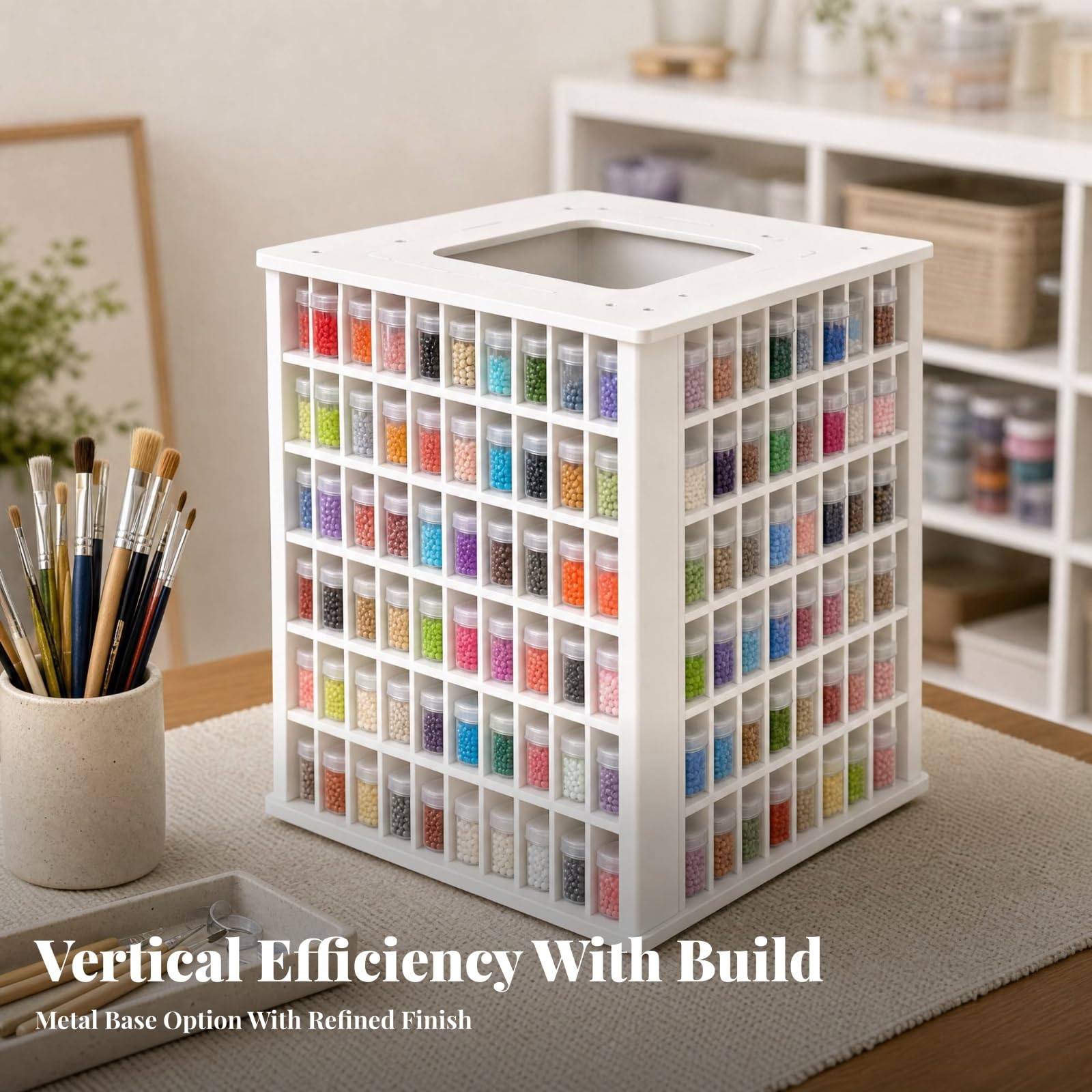 Milageto Rack Almacenamiento con 240 Compartimentos Organizador Abalorios con Base Giratoria Compacto Organizador Escritorio Giratorio, Metal Vertical