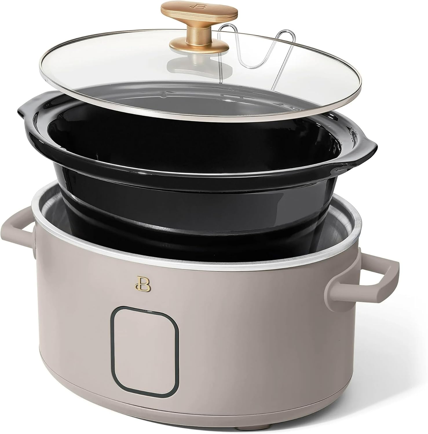 B 6 Quart Programmable Slow Cooker, 5 Cooking Presets, Digital Countdown Timer, Dishwasher Safe Parts by Drew Barrymore (Porcini Taupe)