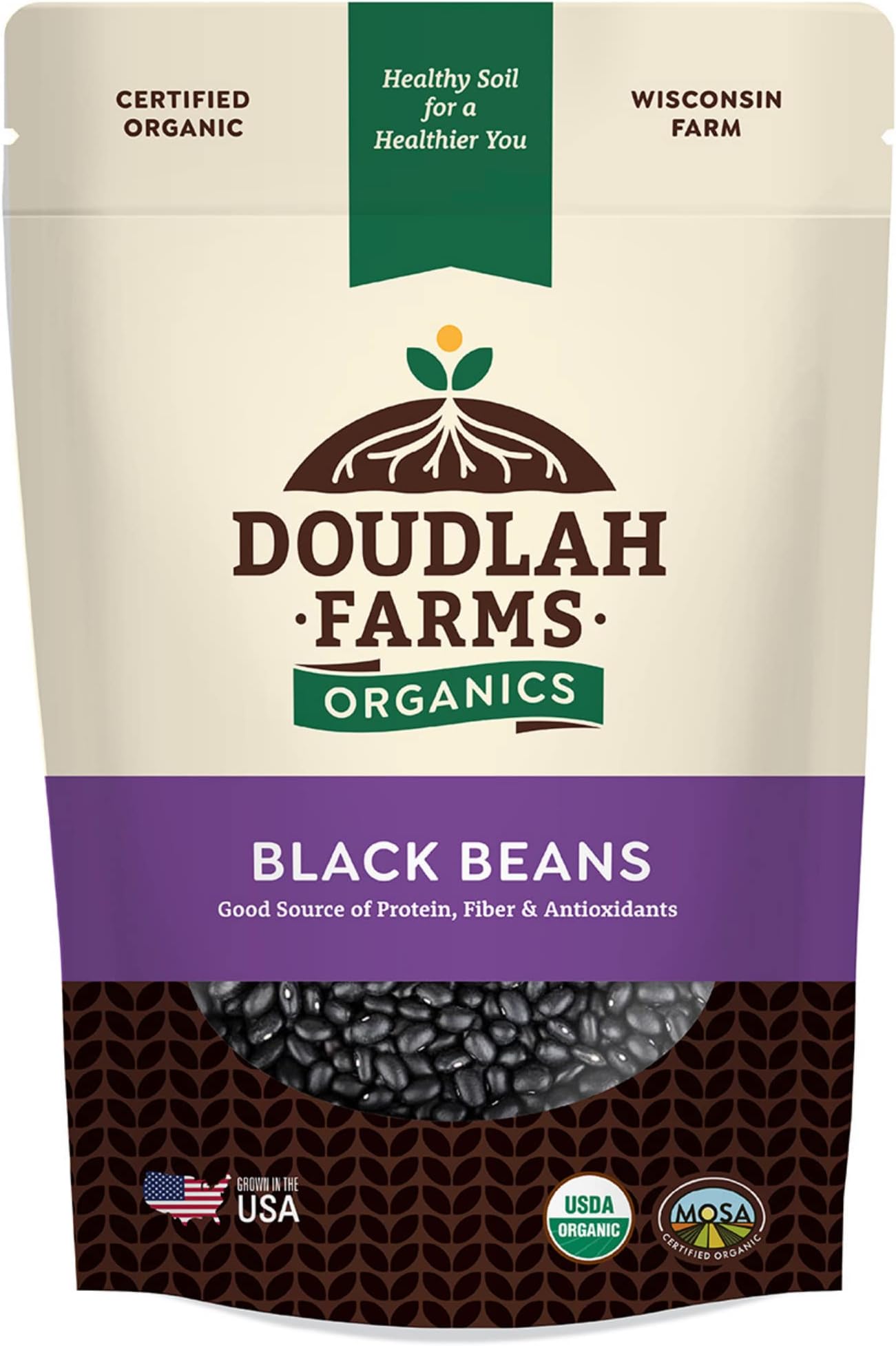 Organic Dried Black Beans 1 lb, Unsalted, Low-Sodium, Non-GMO, Farmed From Regenerative Soil, Tested Clean Certified – Rich in Fiber & Protein – Perfect for Soups, Burritos, Salads & Chili by Doudlah Farms