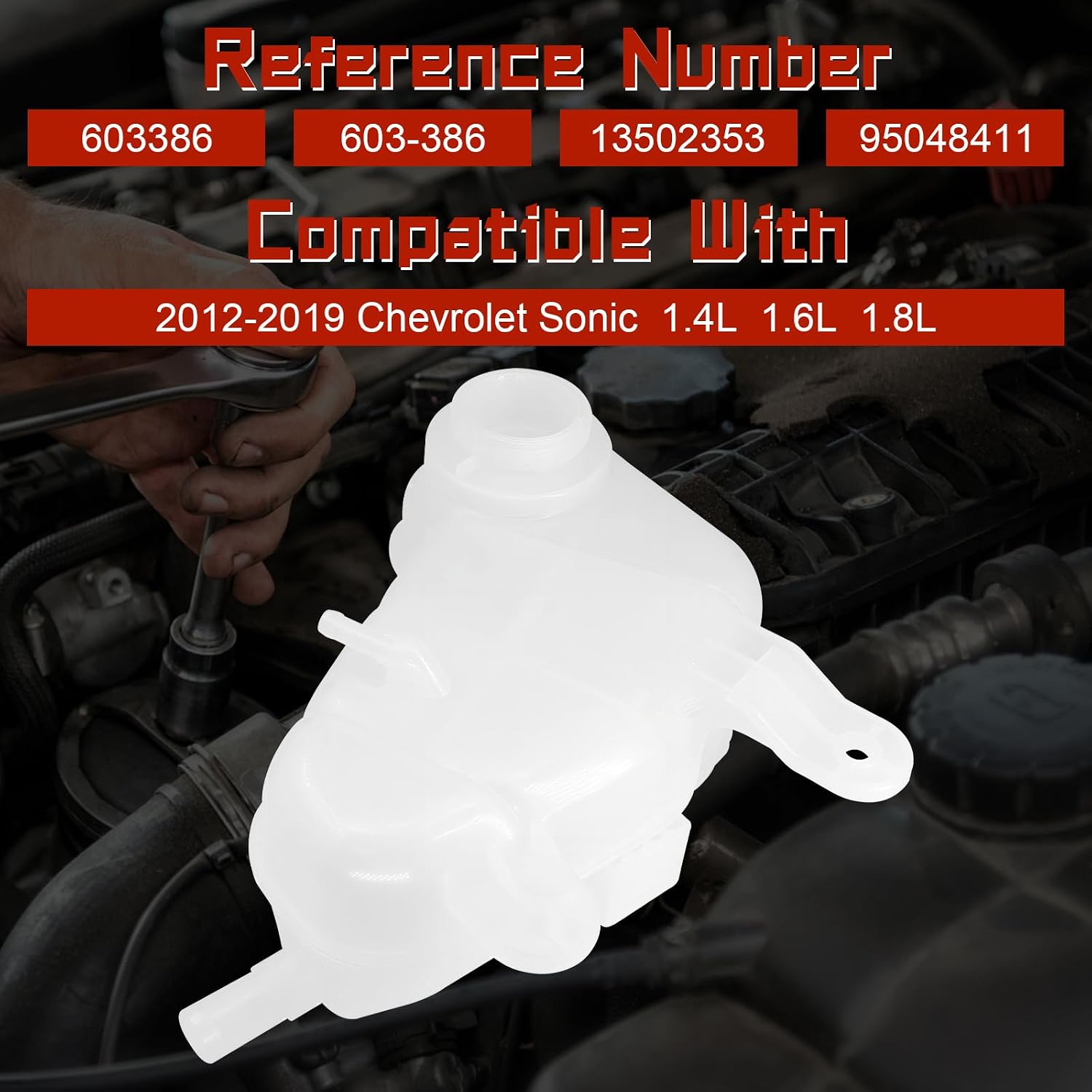 Engine Coolant Overflow Recovery Reservoir Tank, Compatible with 2012 2013 2014 2015 2016 2017 2018 2019 Chevrolet Sonic, 1.4L 1.6L 1.8L, Replace# 9504841