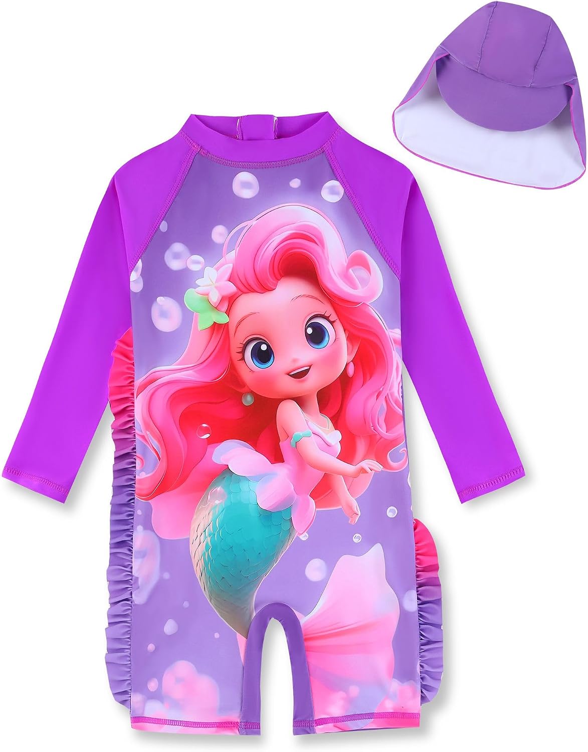 Girls Long Sleeve Rashguard Sets Kids One Piece Swimsuit Bathing Suit UPF 50+ UV Zipper Swimwear