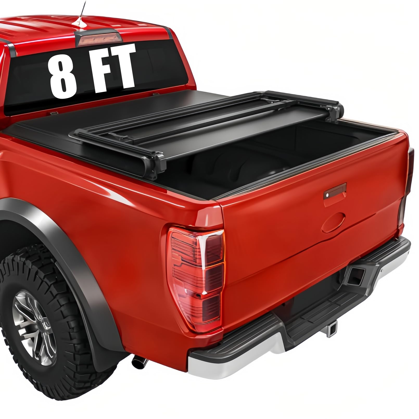 pensun 8ft soft tri-fold truck bed tonneau cover fit for ford f250 f350 superduty 1999-2024, black tonneau cover