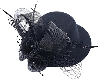 Girls Mini Fascinator Hat - Black Top Hats with Veil for Little Girl Tea Party, Fascinators for Birthday High Tea Headwear Decoration