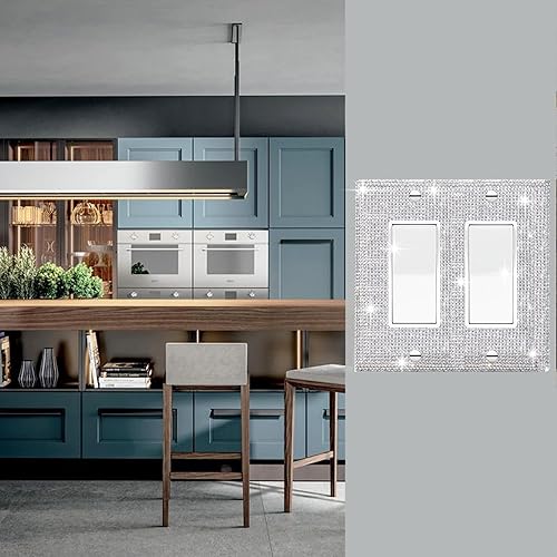 Miniatura 3 de Gaocai Cubierta de placa de pared con diamantes de imitación plateados brillantes, cubierta de placa de interruptor de luz, cubierta de interruptor