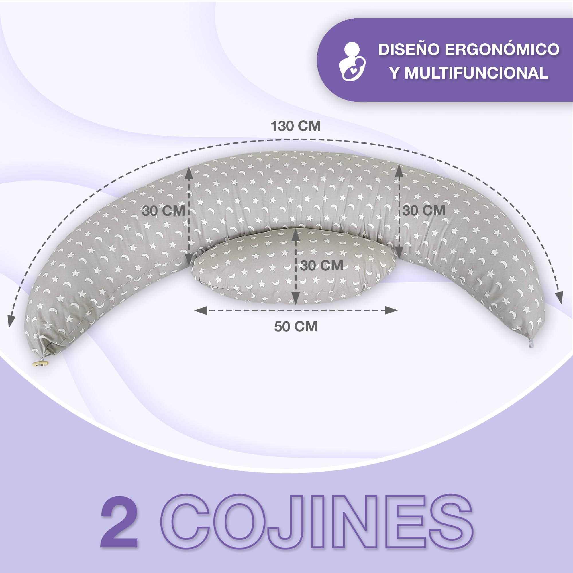 Coussin d'allaitement XXL pour bébé et grossesse - Oreiller de sommeil pendant la grossesse - Pregnancy Pillow Antivol facile à laver pour le post-partum