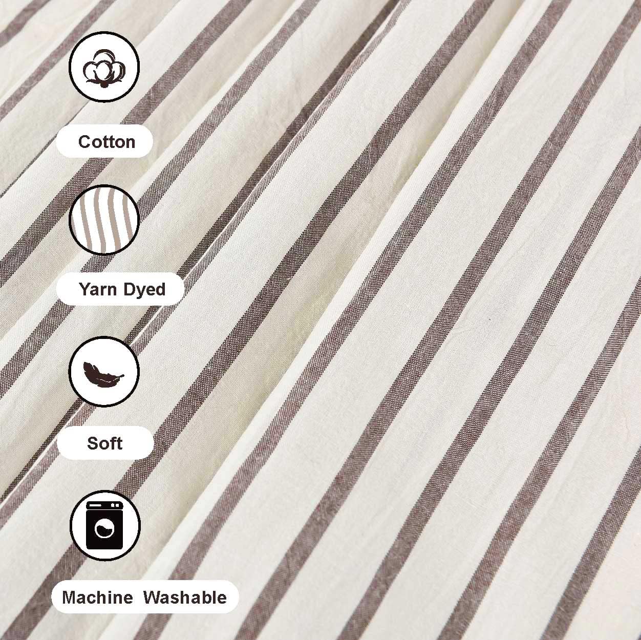 DOSLY IDÉES Taupe and Beige Stripe Patchwork Cotton Tassel Shower Curtain for Bathroom,Farmhouse,Country Rustic and Cute Style,72 x 72 in