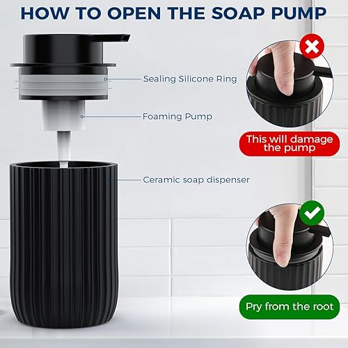 Miniatura 4 de Dispensador de jabón de manos de espuma de cerámica, dispensadores de jabón de baño de 12 onzas, dispensador de loción para cocina, dispensador de