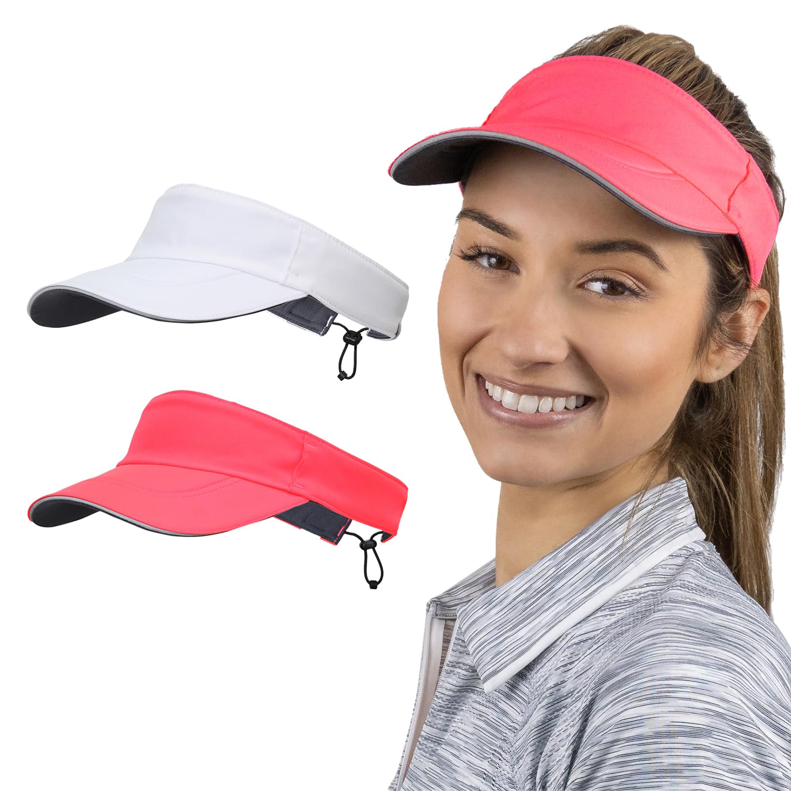 Trailheads Women's White & Bright Coral ’S Sun Visor Hat For Running, Golf And Tennis - Recycled