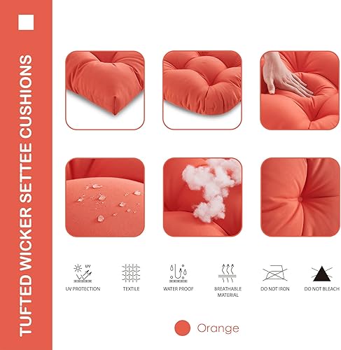 Miniatura 9 de YOOZEKU Cojines para silla de mimbre para exteriores e interiores, para todo tipo de clima, de 3 piezas, 1 sofá biplaza y 2 cojines impermeables en