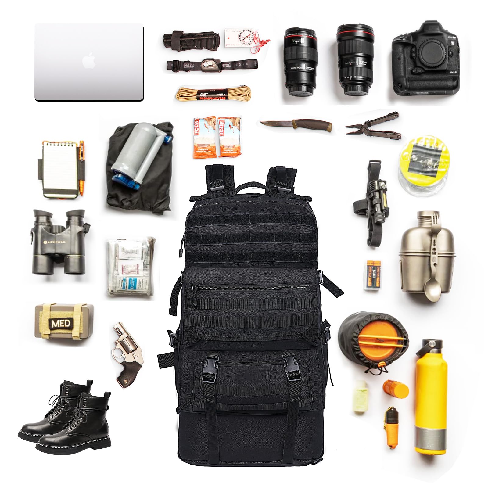 Oreunik Zaino Militare Tattico 45L, Impermeabile Zaino Grande Zaino Viaggio Molle Zaino di Assalto Zaino Scuola Uomo Donna per All'aperto Trekking, Pesca, Palestra,Campeggio, Montagna