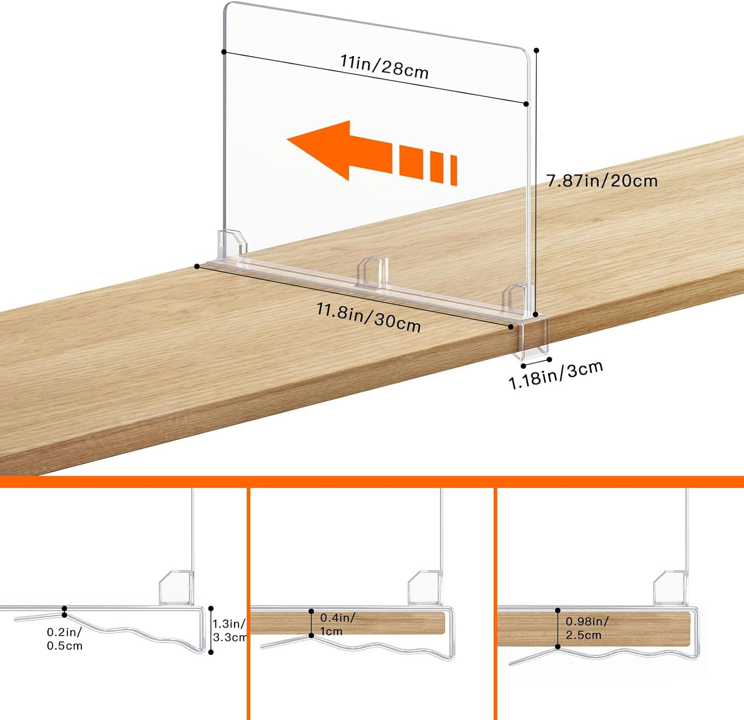 Fixwal 8 PCS Detachable Acrylic Shelf Dividers for Closet Organization Clear Shelf Divider for Closet Organizers and Vertical Purse Organizer for Closet, Bedroom, Kitchen, Office, Cabinets, Bathroom