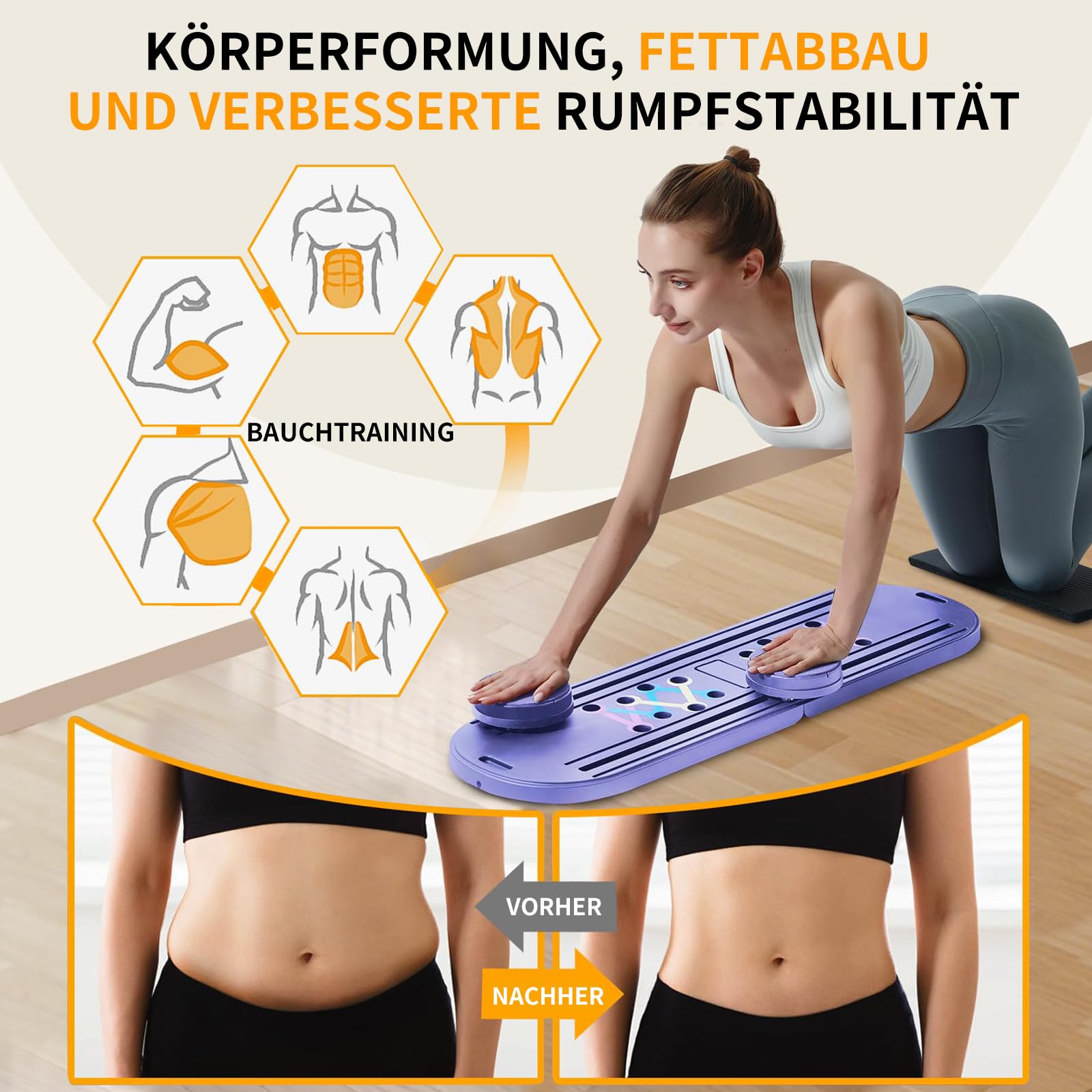 Pilates Board - Pilates Reformer Set, 6 in 1 Pilates Boards für das Training zu Hause, tragbare und Faltbare Pilates Reformers Maschine, multifunktionales Pilates Board für Frauen