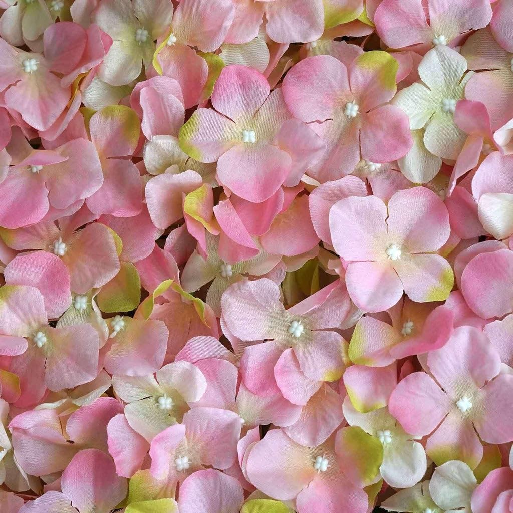 Tableclothsfactory 4 PCS Pink & Cream Silk Hydrangea Flower Mat Wall Wedding Event Decor for DIY Centerpiece Arrangement Party Decorations