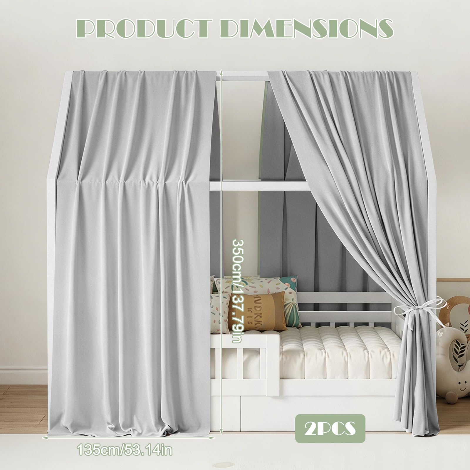 Lit cabane baldaquin, lot de 2 baldaquins de lit bébé en mousseline douce et respirante, décoration de chambre d'enfant, ciel de rêve pour chambre d'enfant, filles et garçons (gris clair