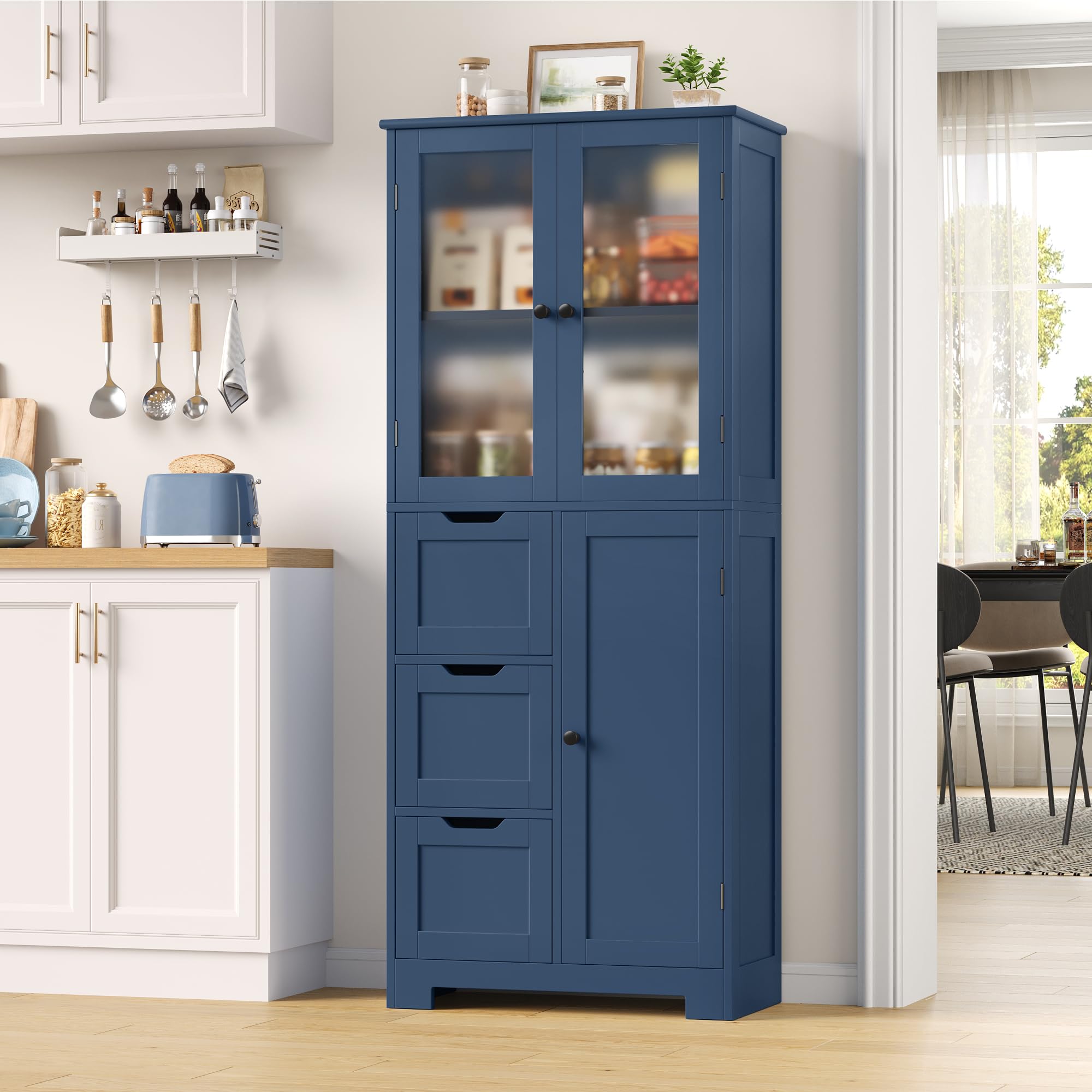 HOCSOK Badezimmerschrank, Badschrank Hochschrank mit 3 Schubladen, Dunkelblau
