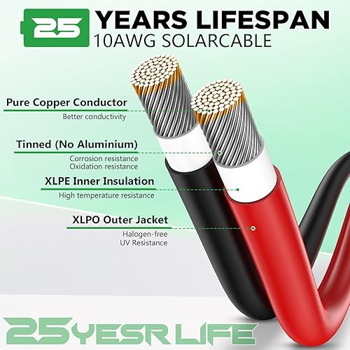 Miniatura 2 de Oududianzi Cable de extensión solar de 30 pies 10 AWG, cable solar, cable fotovoltaico de cobre estañado calibre 10, cables de panel solar con