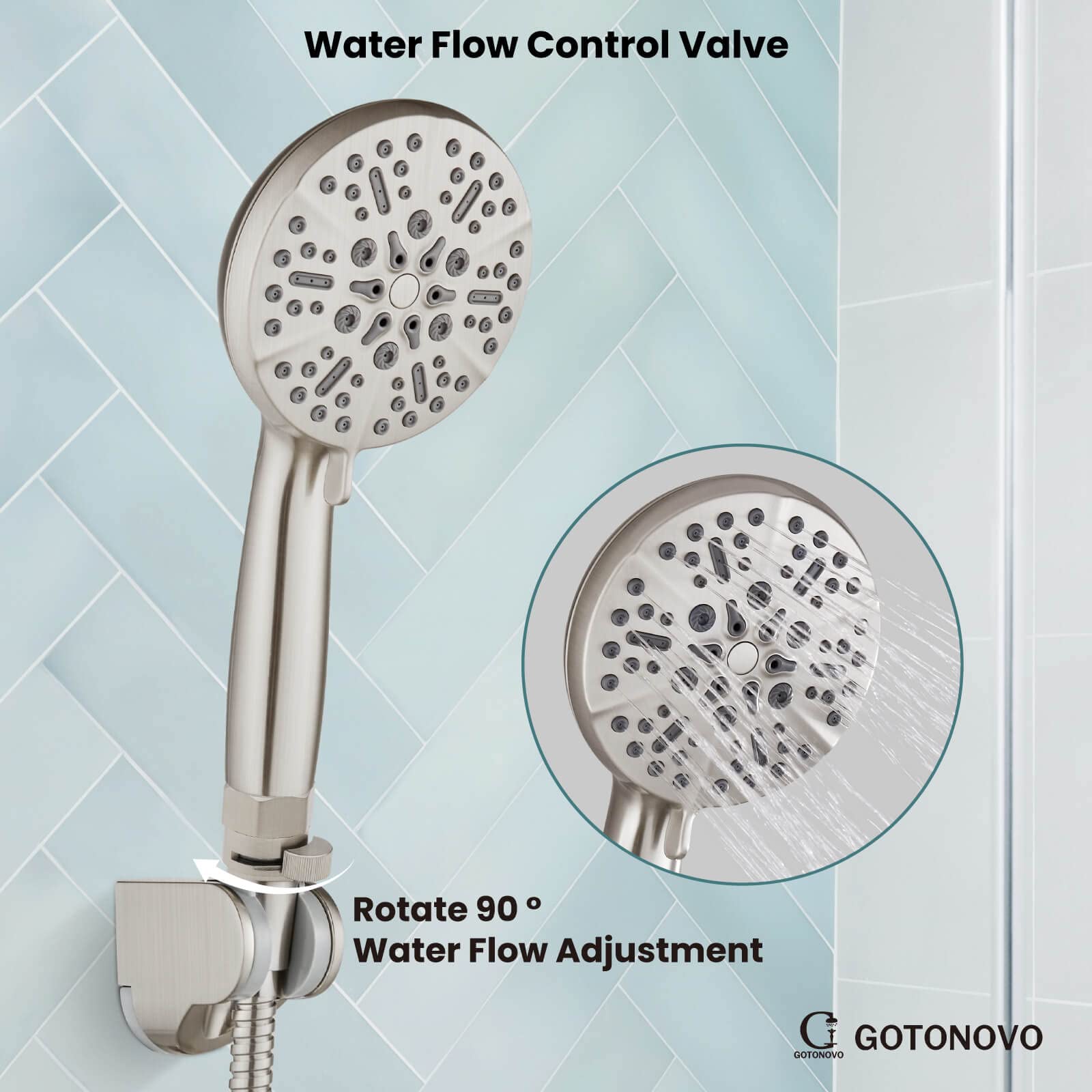 Water Flow Control Valve For Shower Head, Glod Adjustable Water Pressure Regulator Hand Held Shower Head Shut Valve Brushed Brass Water Saver G1 2 Standar