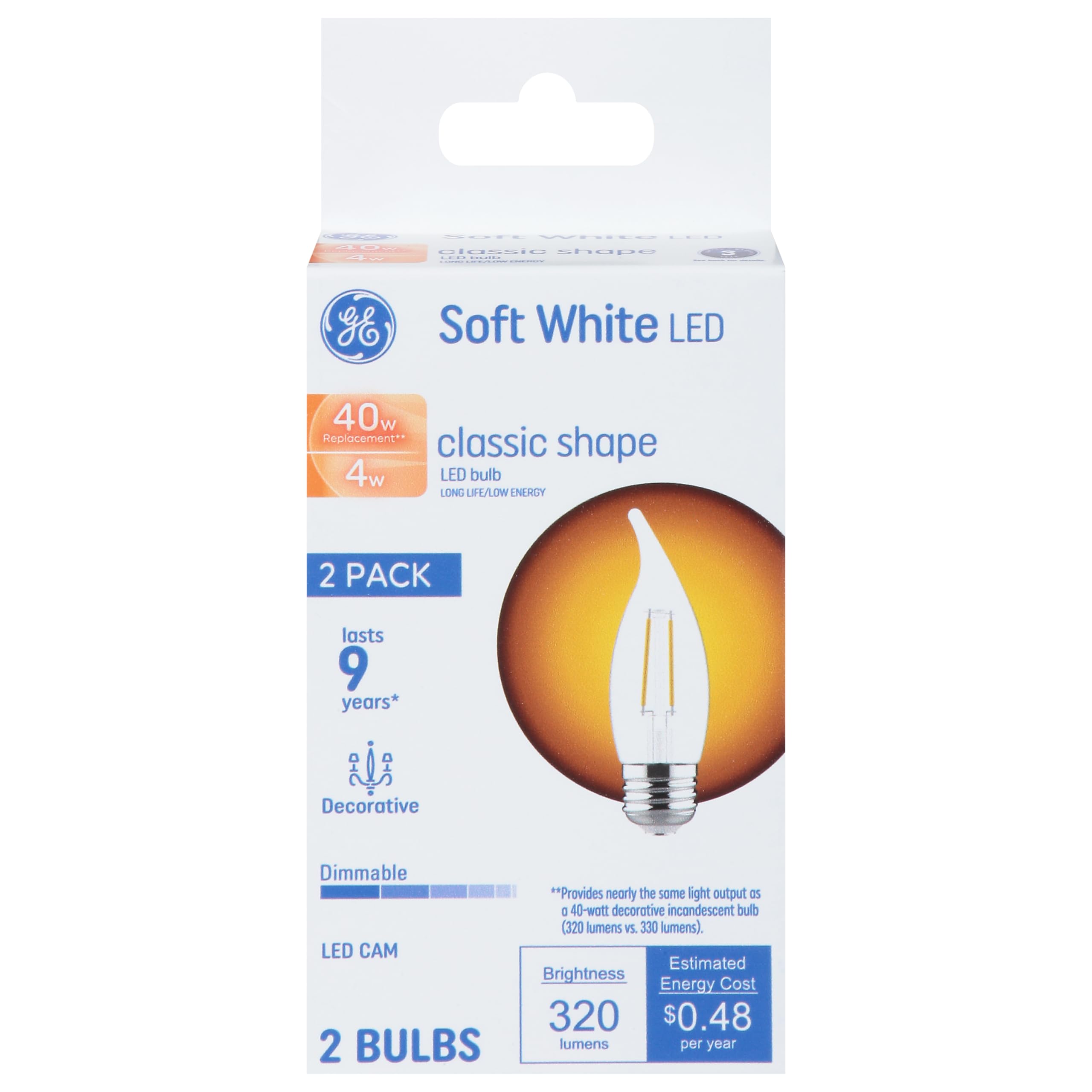 Ampoule LED Basic 40W GE pointe courbee transparent design retro lot de 2