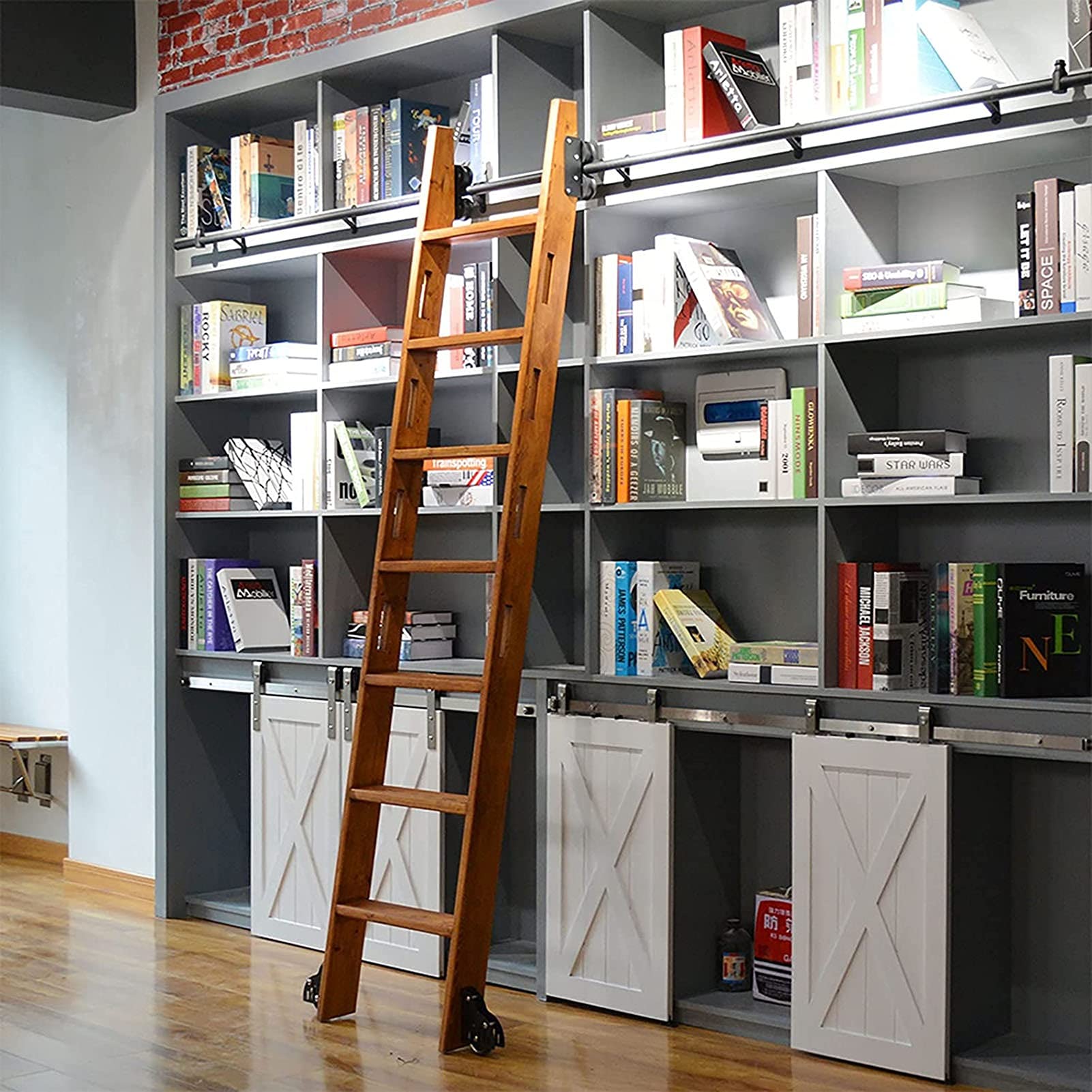 Kit de herrajes para Puertas corredizas de Granero de 3.3 pies a 20 pies, Kit de herrajes para escaleras correderas para Biblioteca (sin Escalera), riel de Escalera móvil de Tubo Redondo de