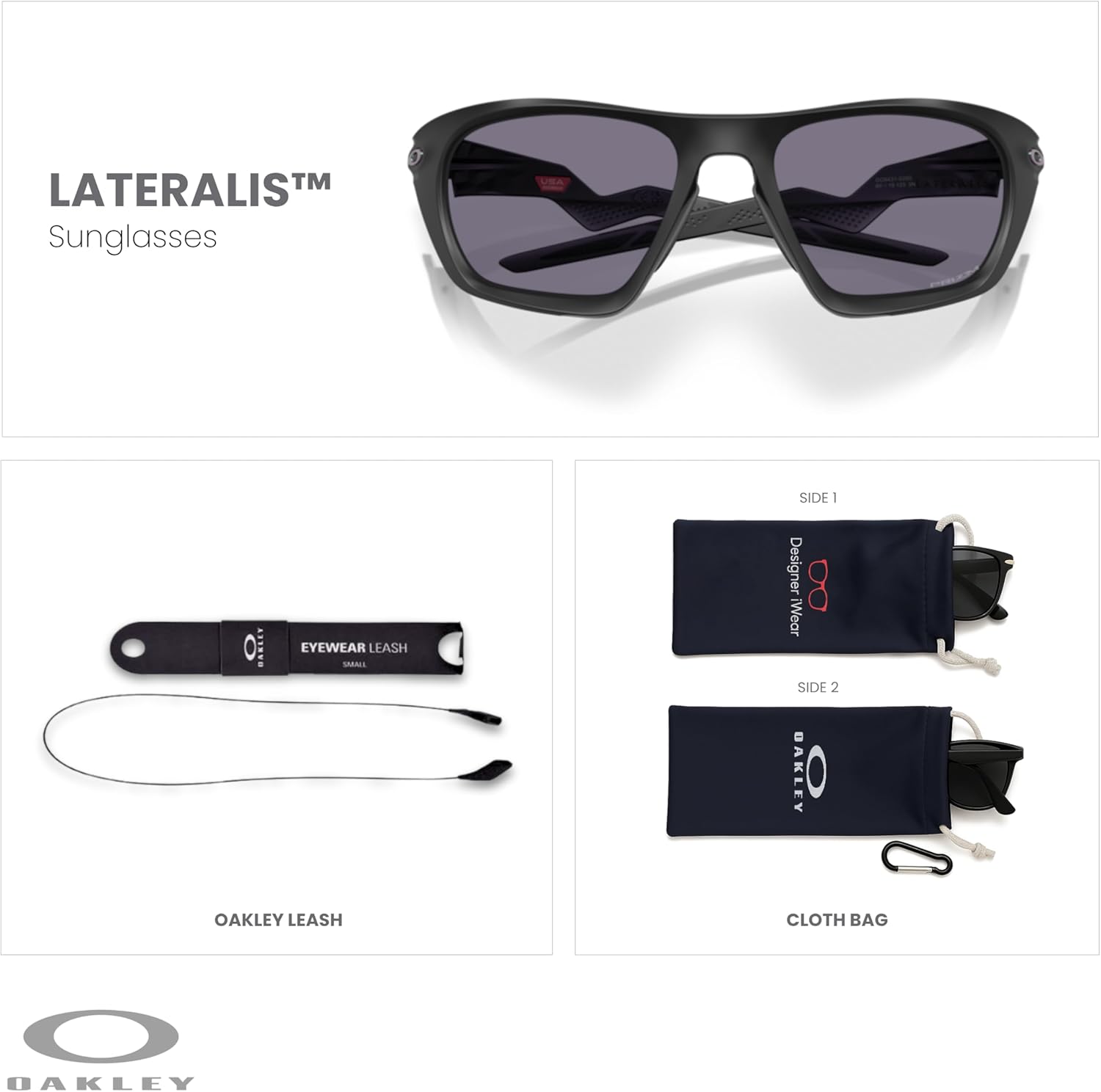Oakley OO9431 Lateralis Rectangle Sunglasses For Men+ Bundle Accessory Leash Kit, Microfiber Pouch - Image 2