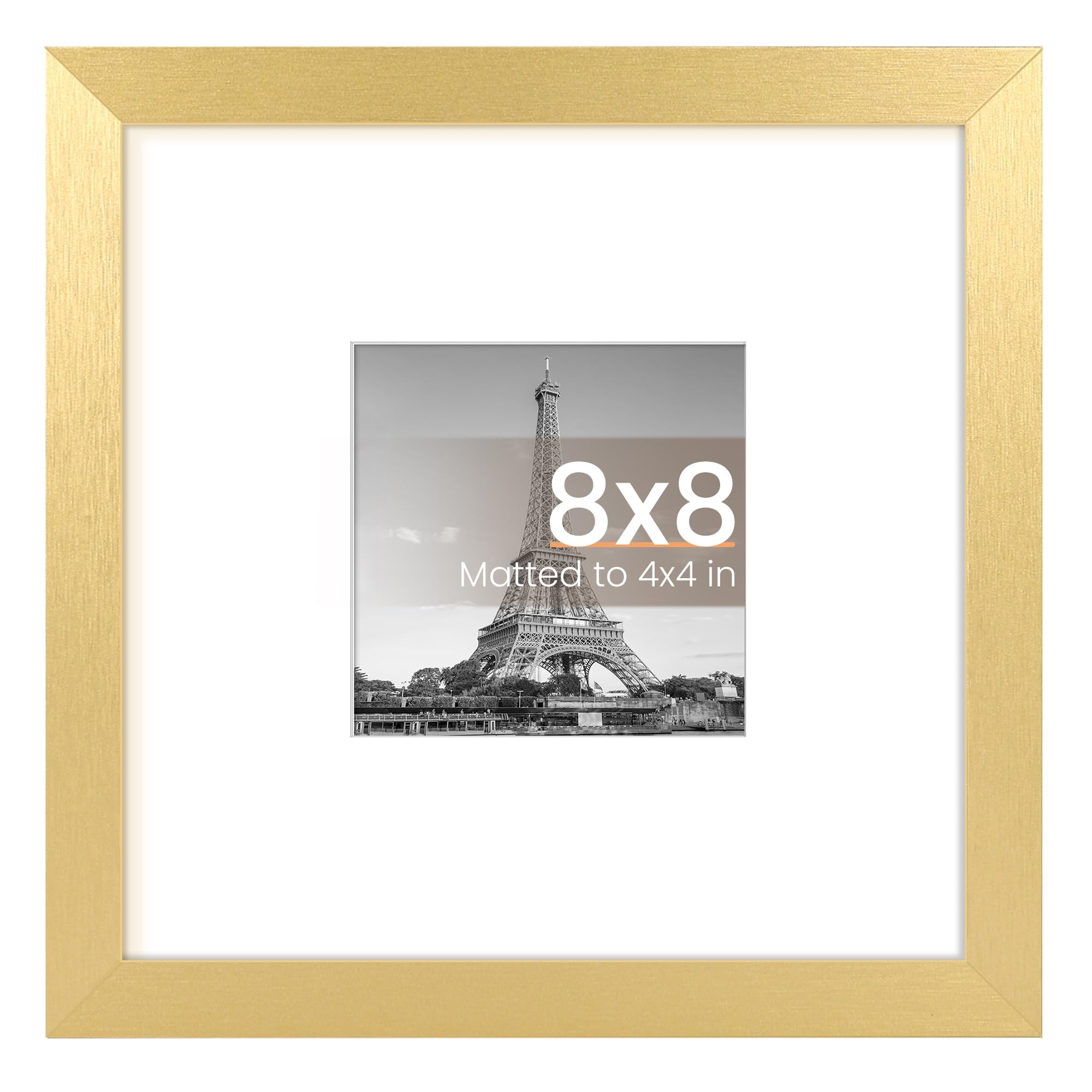 upsimples 8x8 Picture Frame, Wall Decor Photo Frames, Gold 1 Pack | 4x4 Square Frame with Mat for Gallery Wall, Family,Wedding,Baby,Dog,Dorm,Christmas