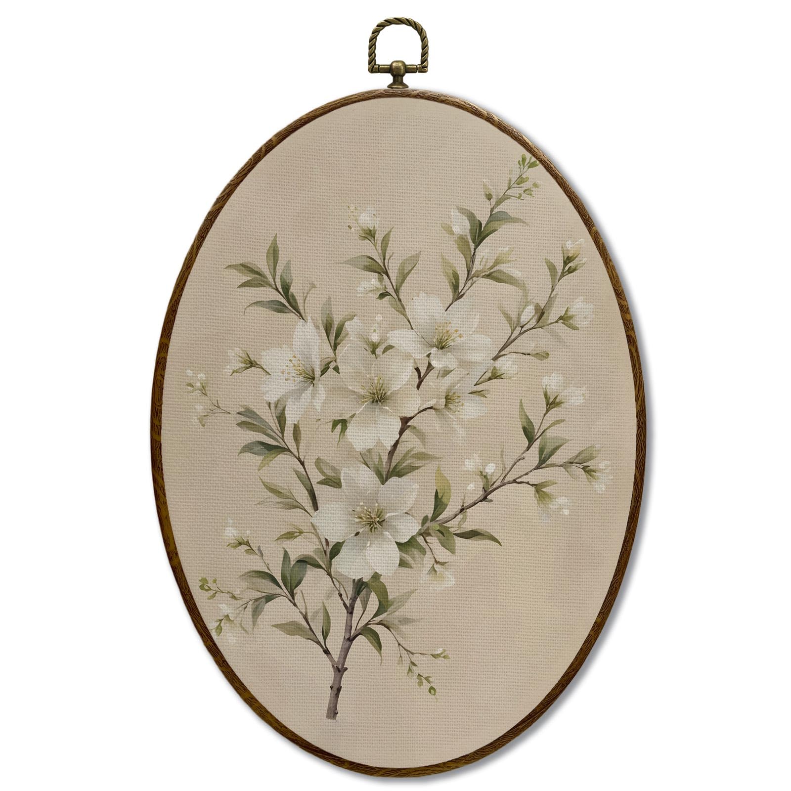 JQF Vintage Cottagecore Floral Oval Framed Wall Art, Cottage Core Home Decor, Retro Flower Botanical Oval Canvas Wall Decor, Rustic Floral Framed Prints Hanging