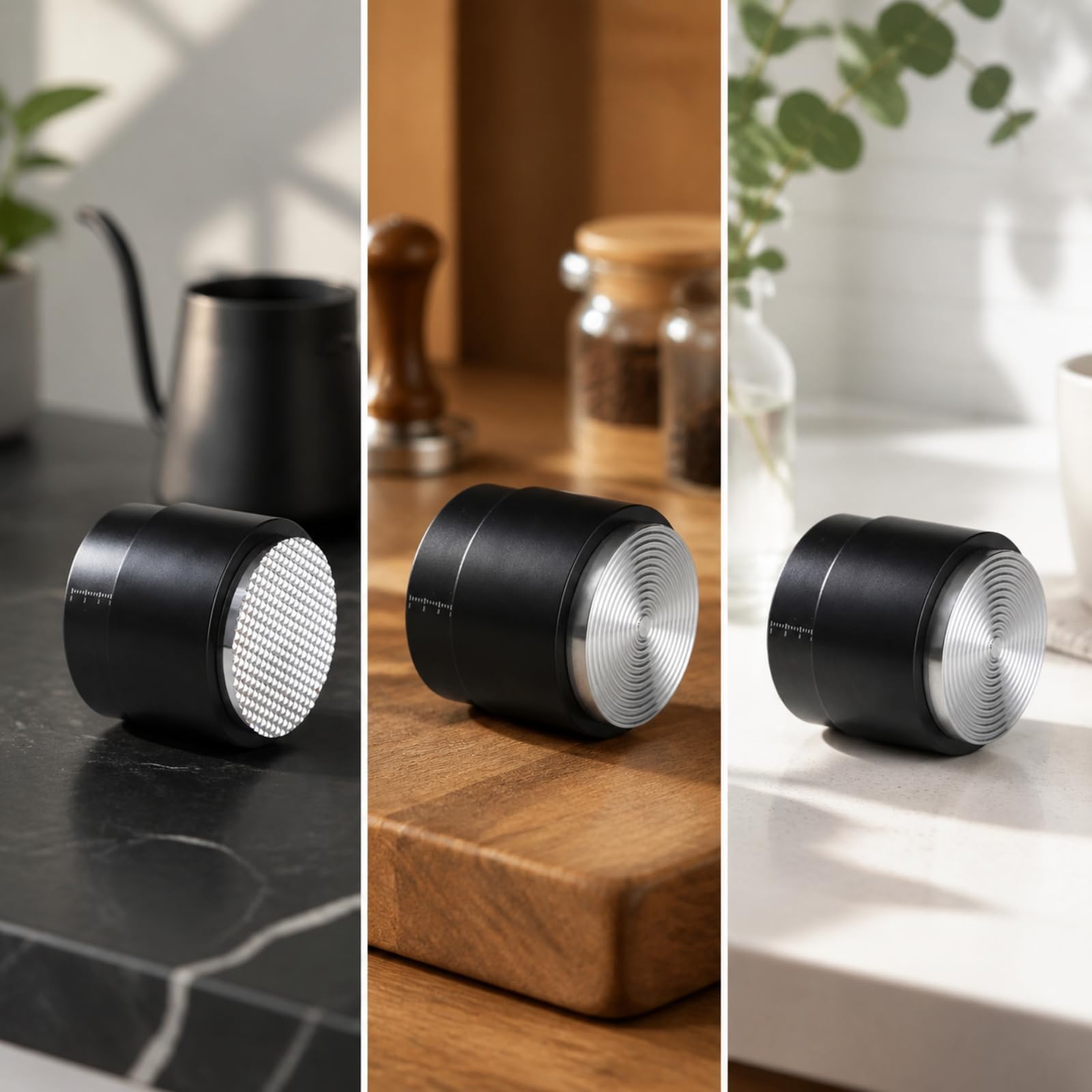 Pressino per Filtro Antiscivolo | Graduata Visibile, Distributore e Pressino Caffè, Regolabile, Livellatore per Caffè, 51MM, Base Filettata