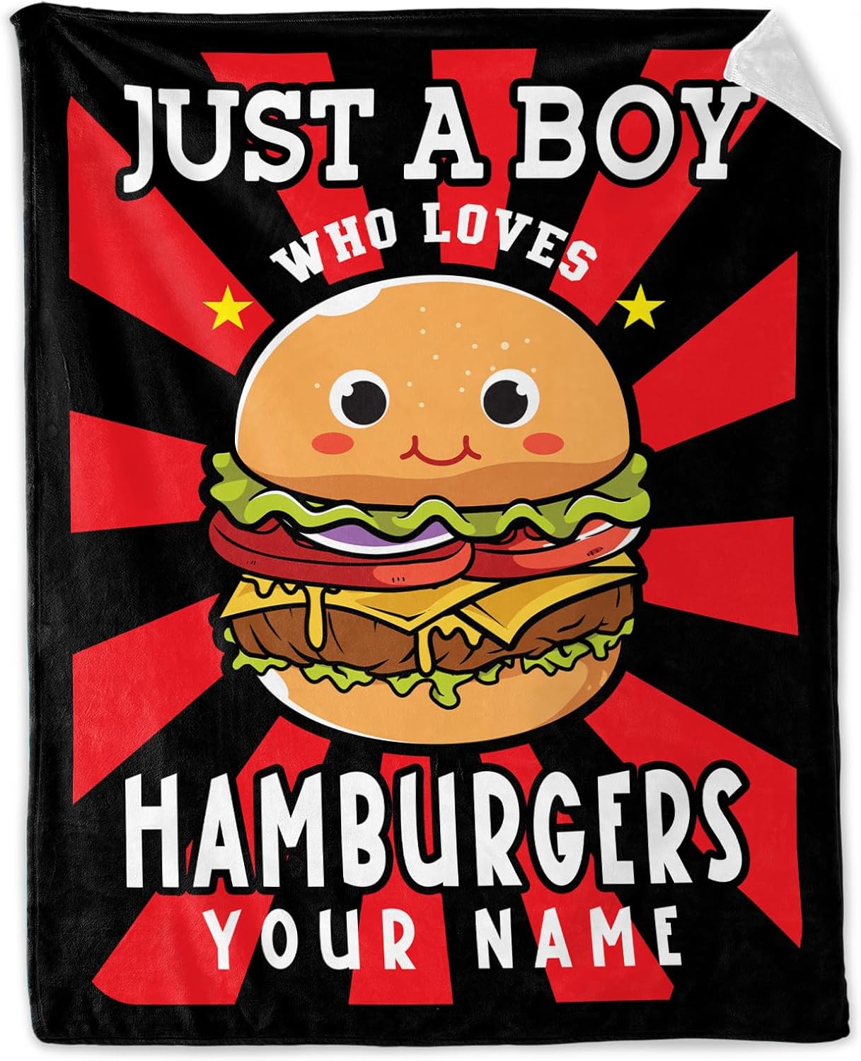 Custom Hamburger Blanket for Teen Girls - 50" x 60" Inches Funny Hamburger Throw Blankets for Adults - Black Soft Cozy Throws for Couch, Bed & Travel