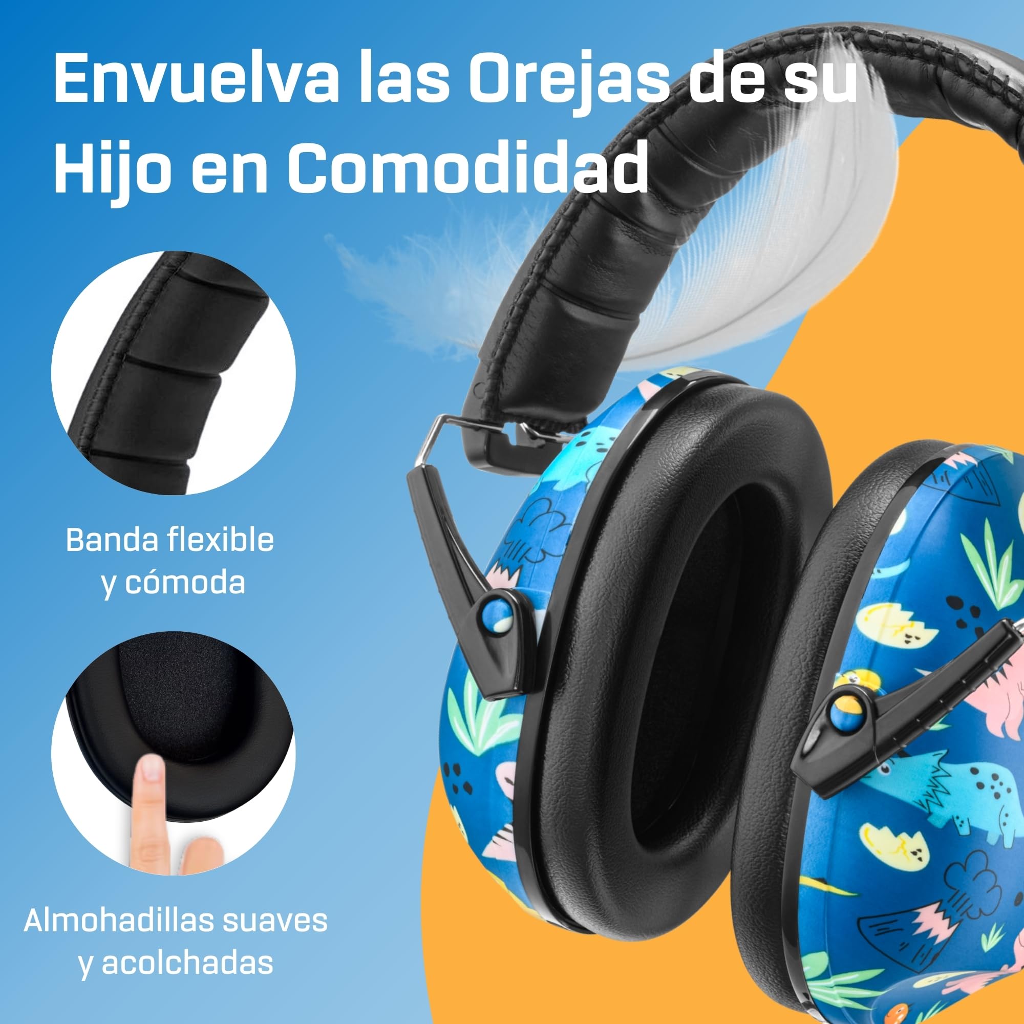 Vanderfields Auriculares con cancelación de ruido prémium Protección auditiva con reducción de sonido de amplio espectro de 32 dB a 2000 Hz - Kopfhörer Kinder 3-12 - Dinosaurier Club