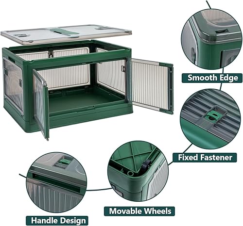 Miniatura 3 de NOCCUR Paquete de 3 cajas de almacenamiento plegables de estilo americano, contenedores de almacenamiento de plástico verde de 14.5 galones con