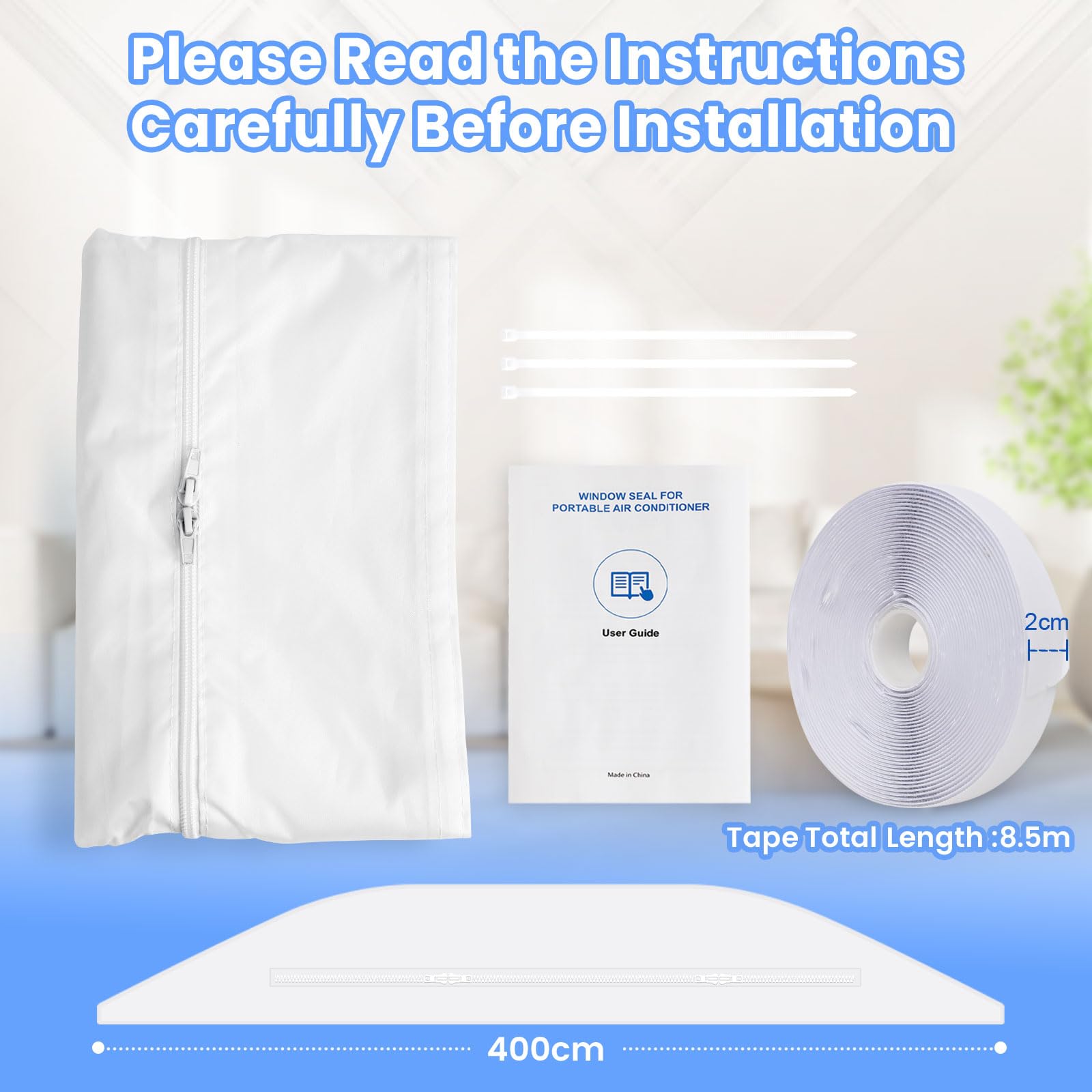 400CM（157'') Universale Guarnizione Finestra Condizionatore,Portatile Climatizzatore per Finestre Kit, Air Conditioner Window Seal per Tutti Condizionatori Mobili e Asciugatrici, Facile da Installare