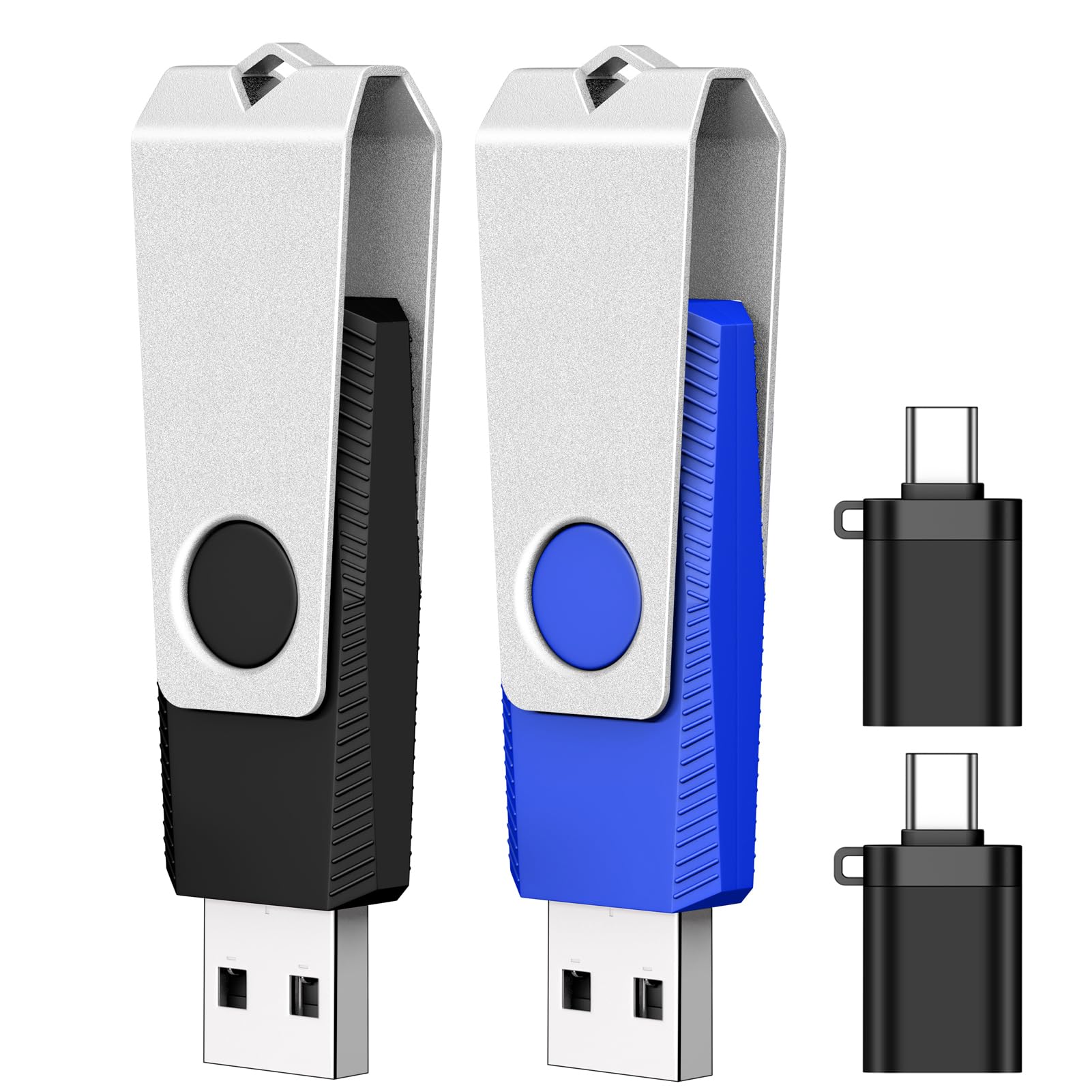 TEWENE 2GB USB Flash Drive 2-Pack Thumb Drive (&2PCS Type-C Adapter)