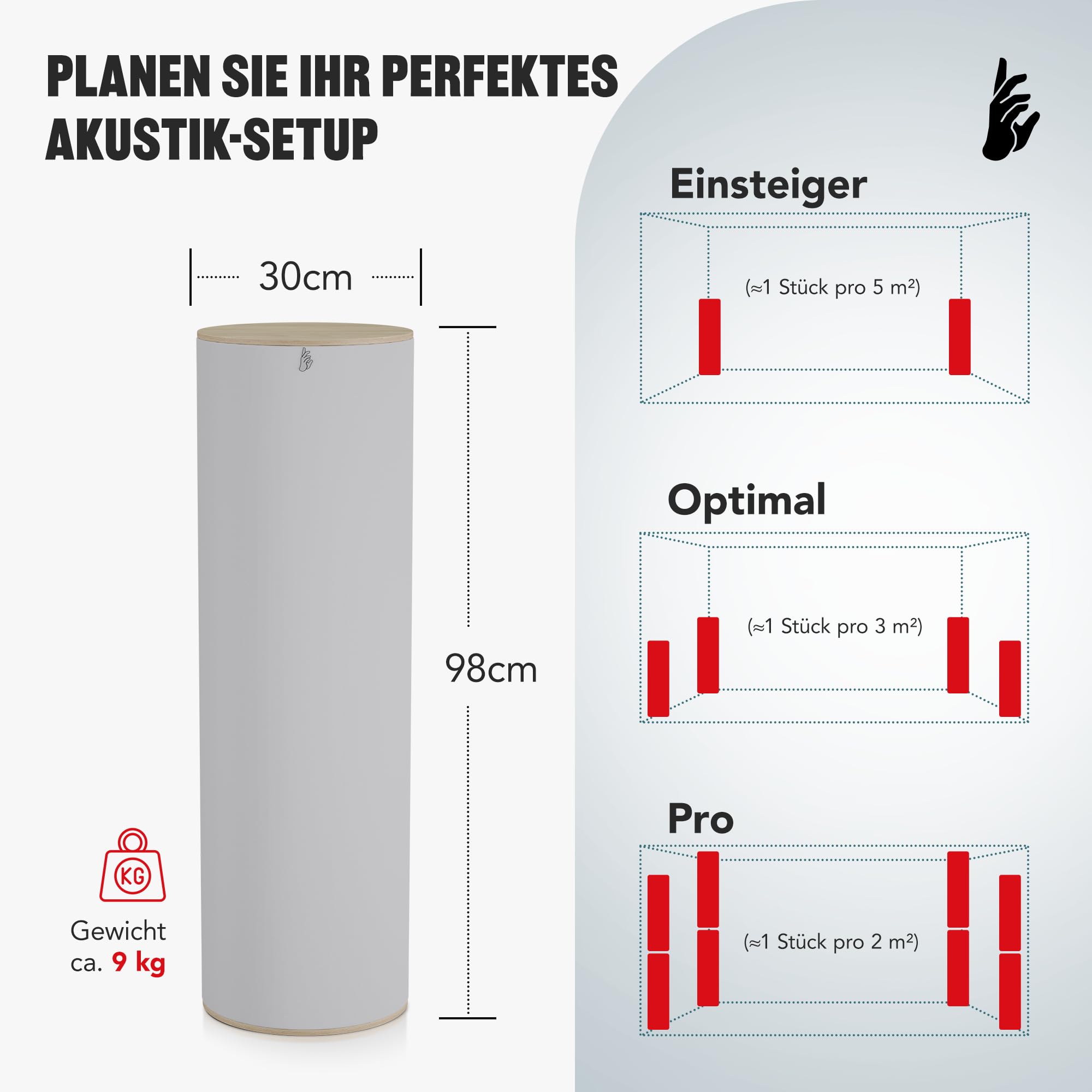 Addictive Sound Bassfalle Rund Standard, Bass Trap 80-210 Hz, Graphit | 98x30 cm, Akustikwolle-Kern, stapelbar und freistehend für Raumecken, EU-produziert, 36 Monate Garantie